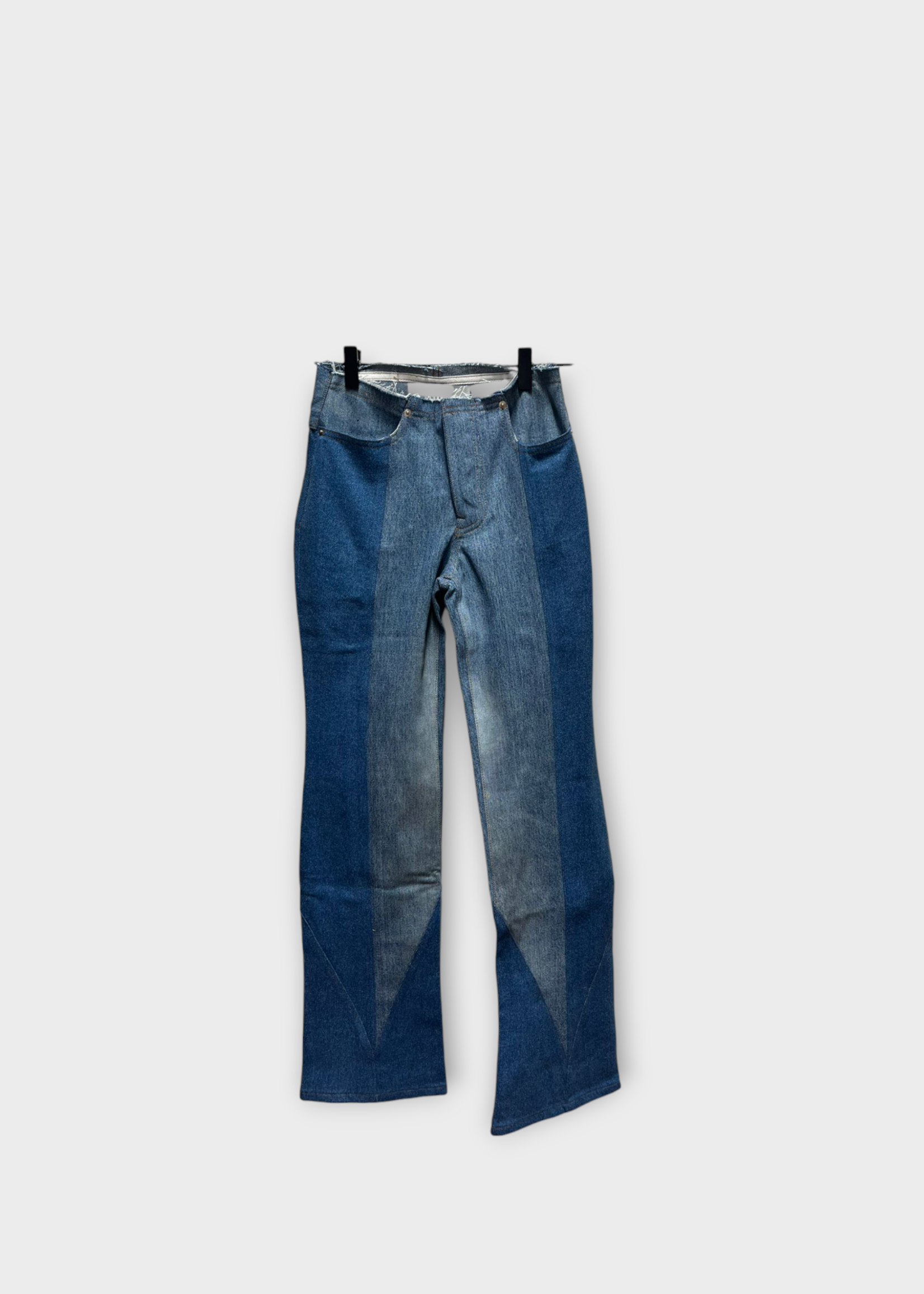 Conner Ives Conner Ives Jeans, Blue, Cotton Mid Rise Boot Cut Reconstituted Panelled Denim Pants
