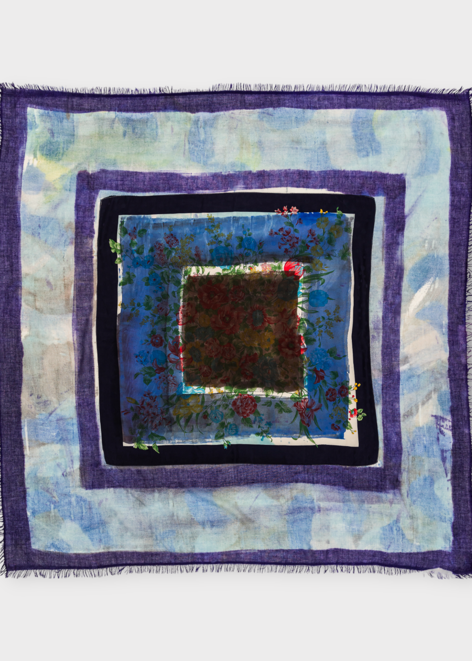 Dianora Salviati Dianora Salviati Scarf, Multi, Vintage Silk & Cashmere Scarf In Blue & White