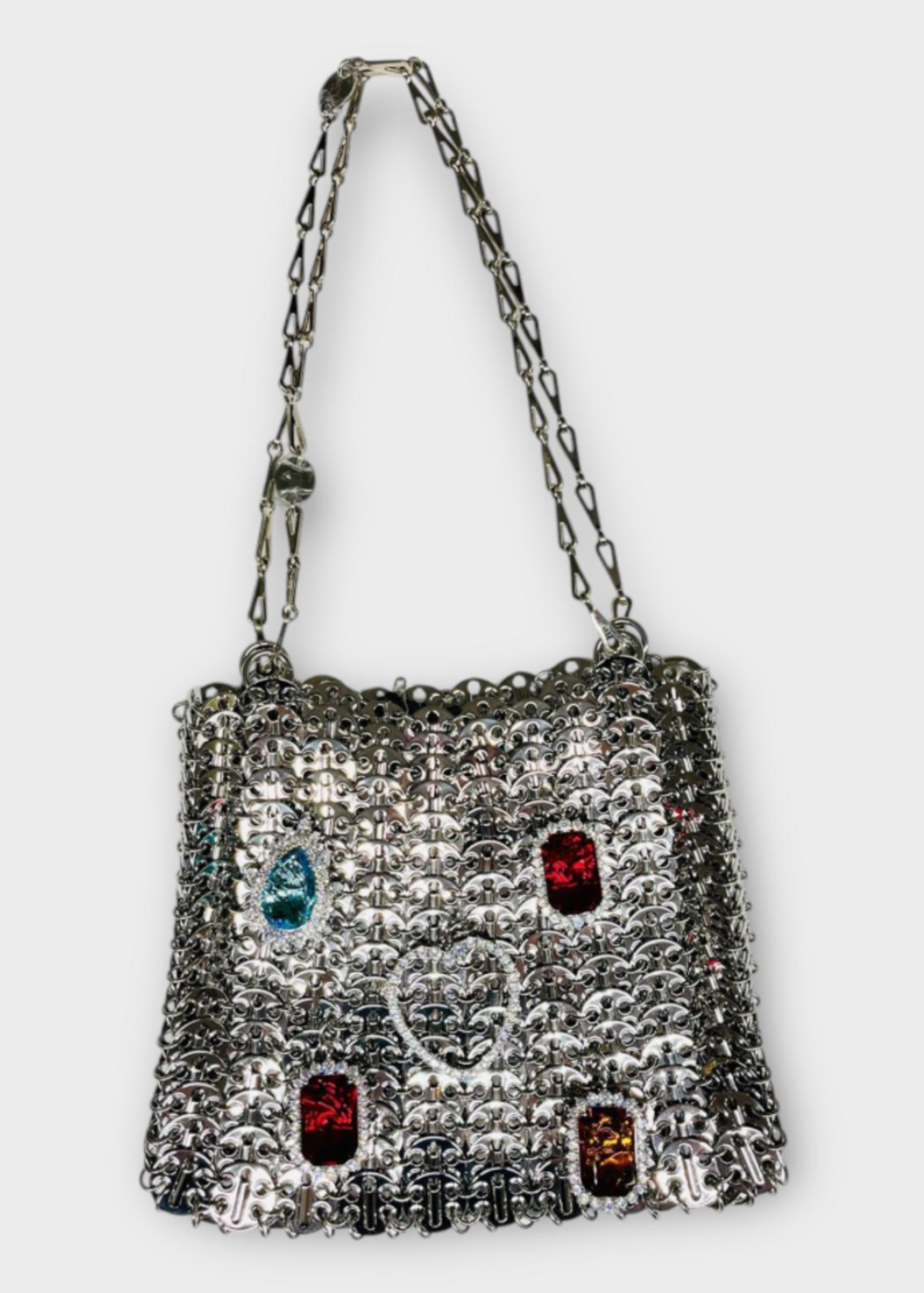 Rabanne Rabanne Bag, Silver, Metal Disc 1969 Shoulder Bag  w/ Rhinestone Brooches