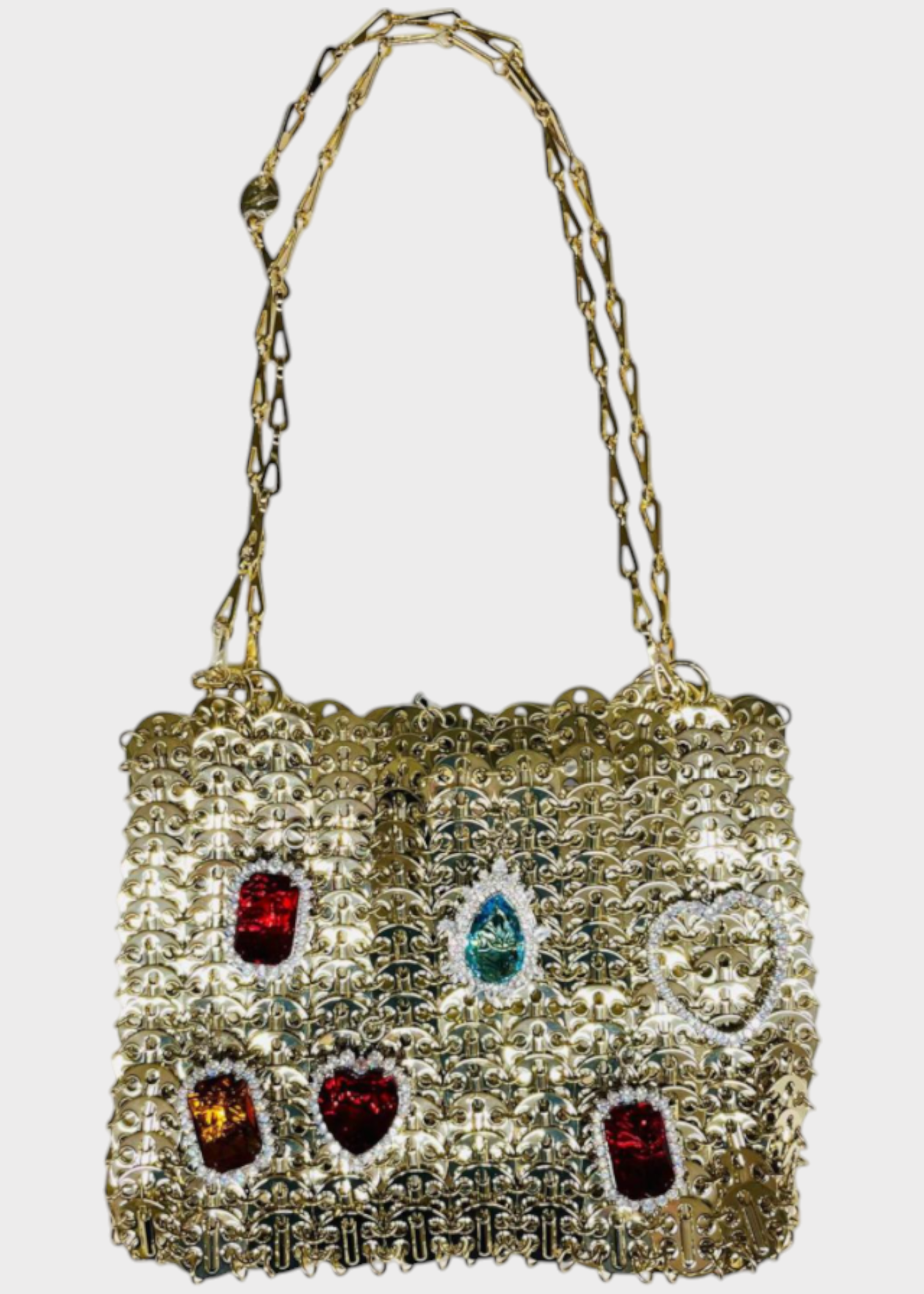 Rabanne Rabanne Bag, Gold, Metal Disc 1969 Shoulder Bag In Light Gold w/ Rhinestone Brooches