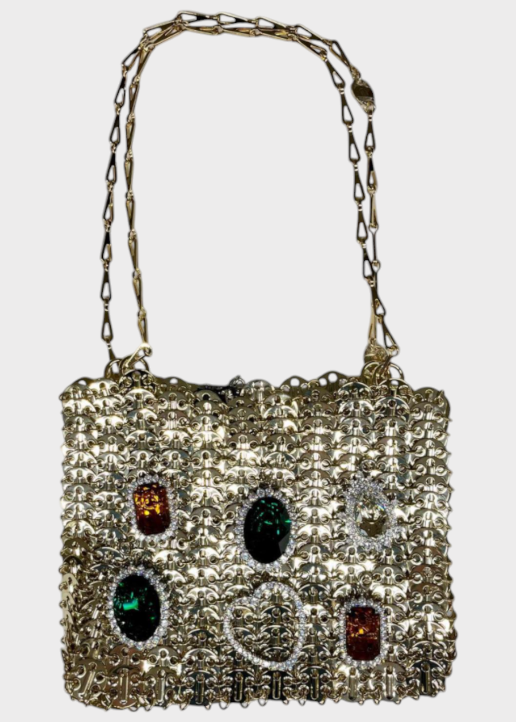 Rabanne Rabanne Bag, Gold, Metal Disc 1969 Shoulder Bag In Light Gold w/ Rhinestone Brooches