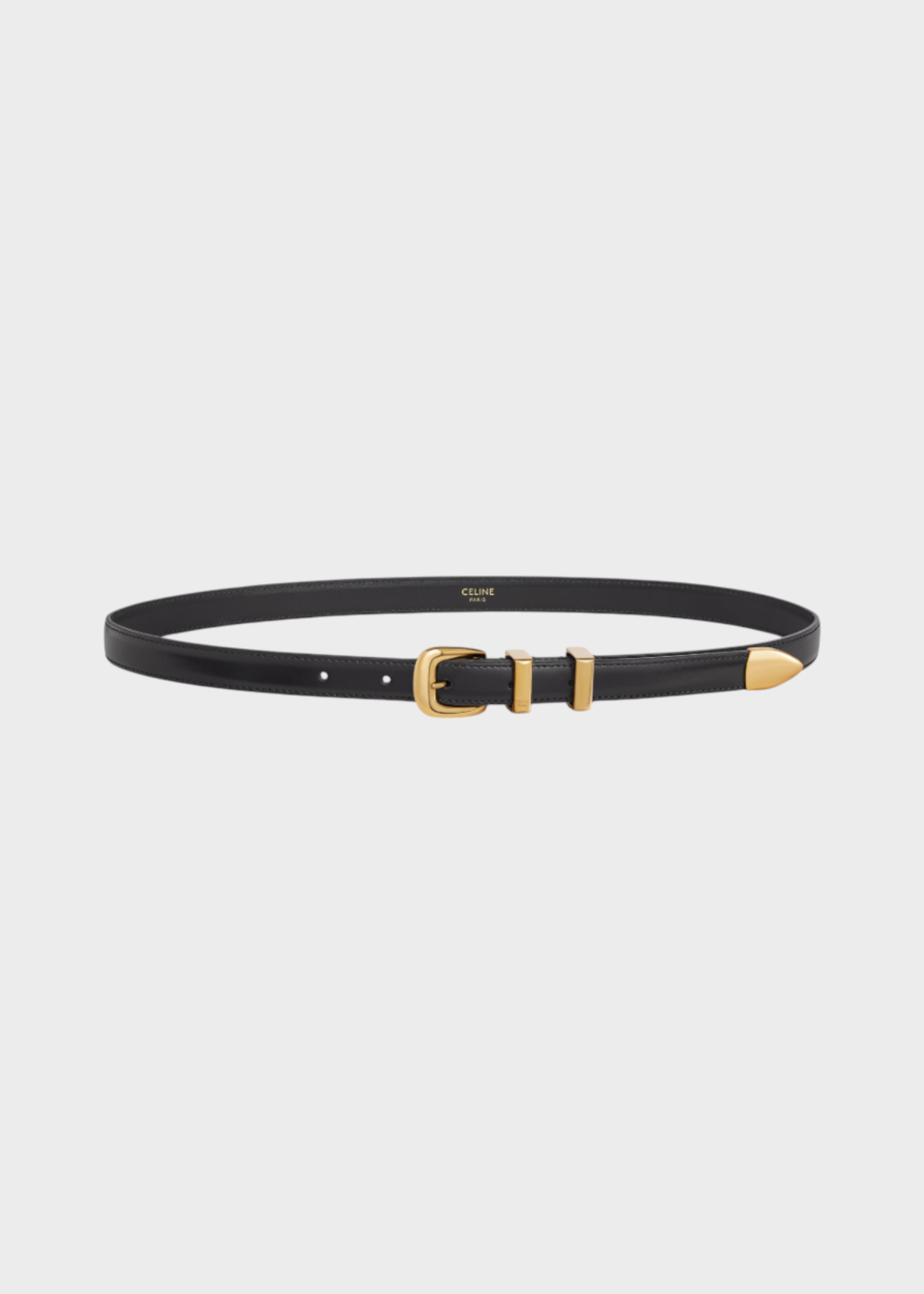 Celine Celine Belt, Black, Bull Leather Small Belt / Western Gold Buckle