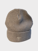 Tasoni TASONI Hat, Beige, Fisherman Ribbed Beanie in Heather Sand w/ Logo Embroidery