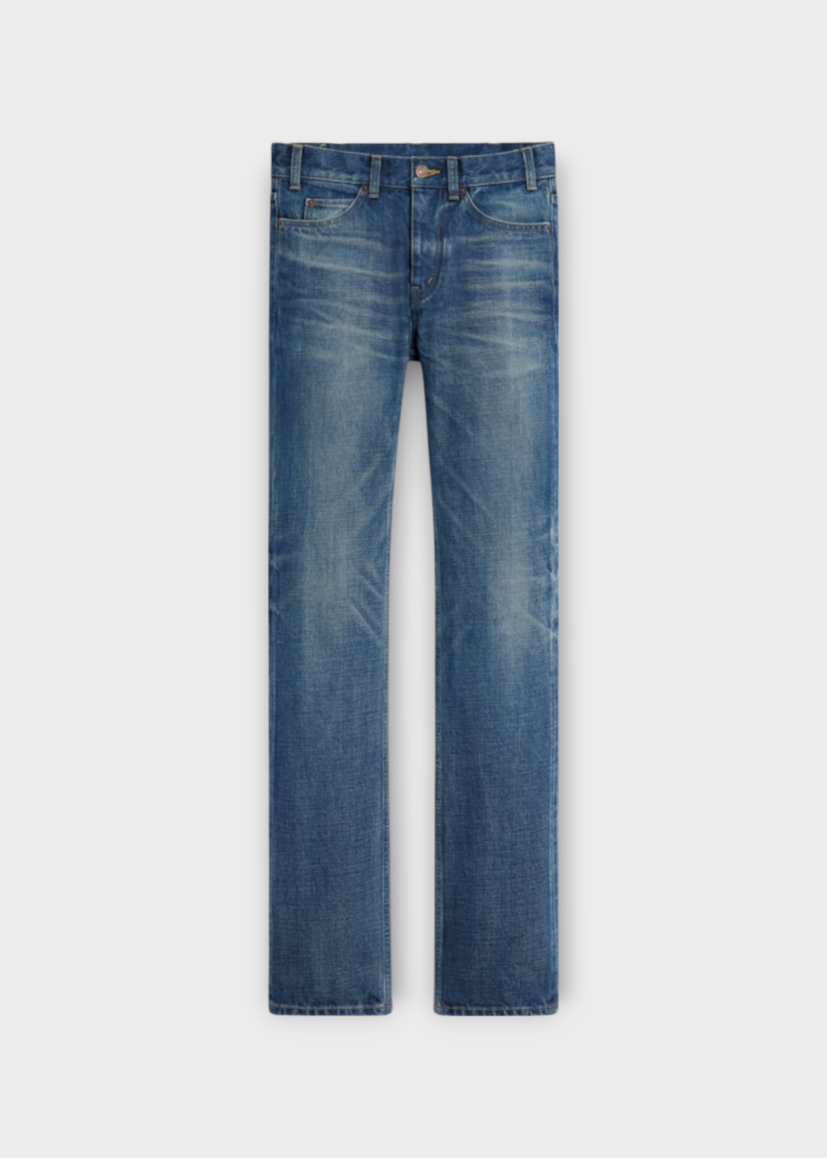 Celine Celine Jeans, Blue, Francoise Cotton Mid Rise Straight Leg Denim Trousers in Dark Union Wash