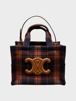 Celine Celine Bag, Print, Small Cabas Hand Bag in Blue & Red w/ Tartan Print