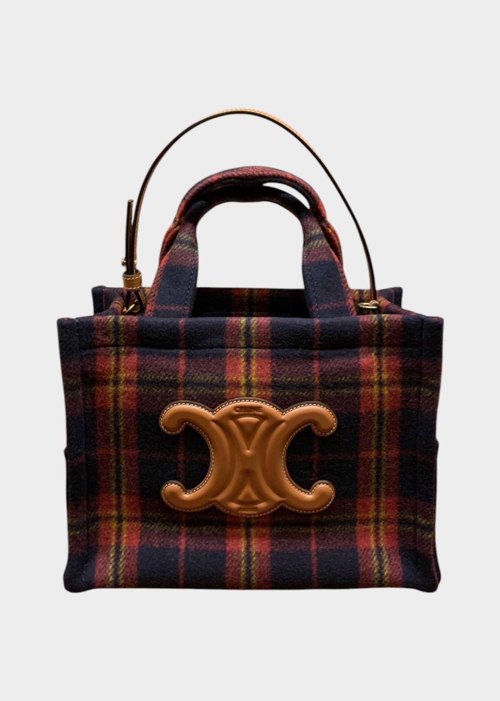 Celine Celine Bag, Print, Small Cabas Hand Bag in Blue & Red w/ Tartan Print