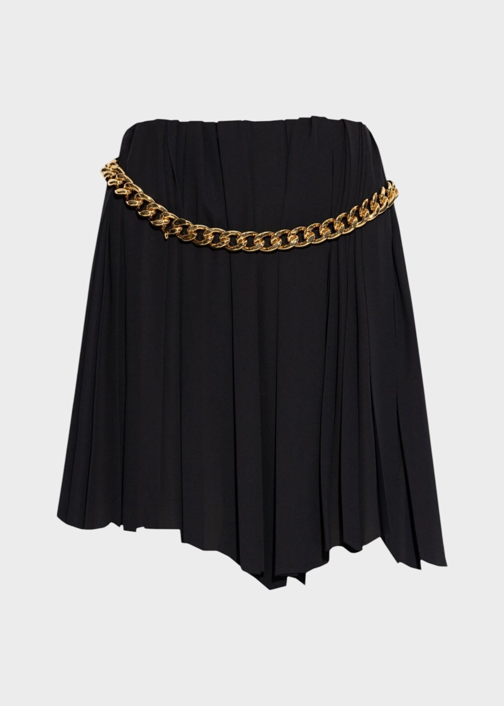 Balenciaga Balenciaga Skirt, Black, Pleated Asymmetric Hem Mini Skirt w/ Chunky Gold Chain