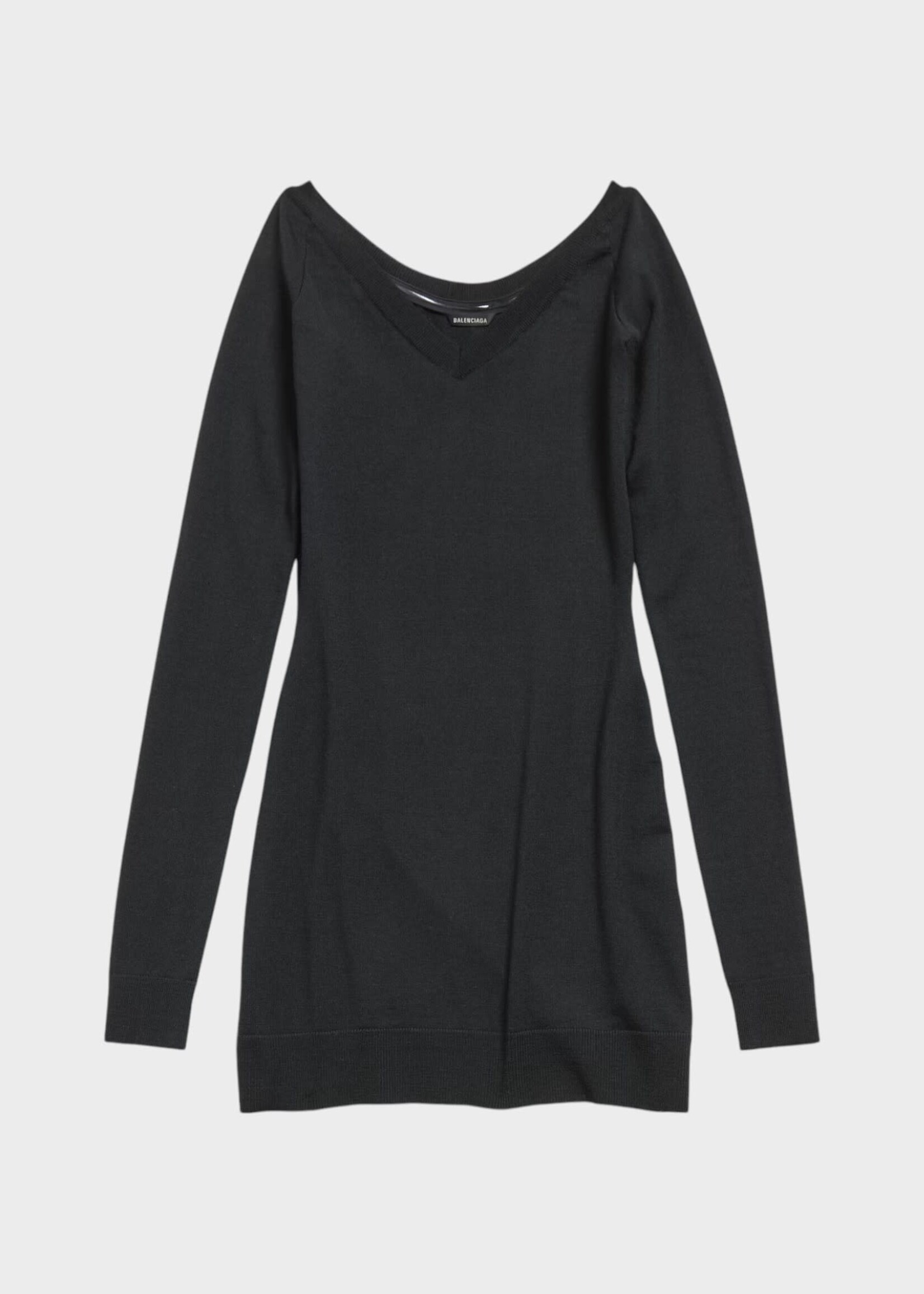 Balenciaga Balenciaga Dress, Black, Wool Round Neck Long Sleeve Fitted Mini Dress
