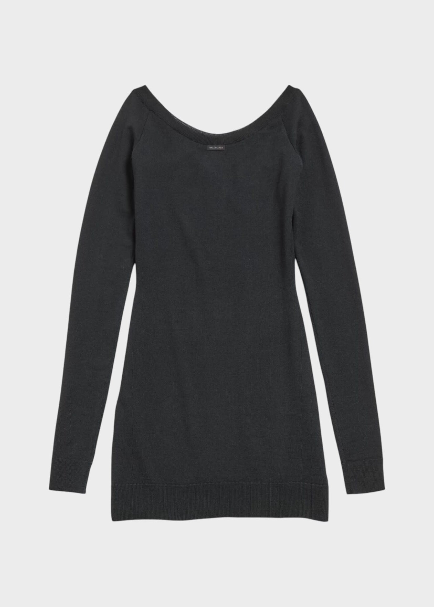 Balenciaga Balenciaga Dress, Black, Wool Round Neck Long Sleeve Fitted Mini Dress