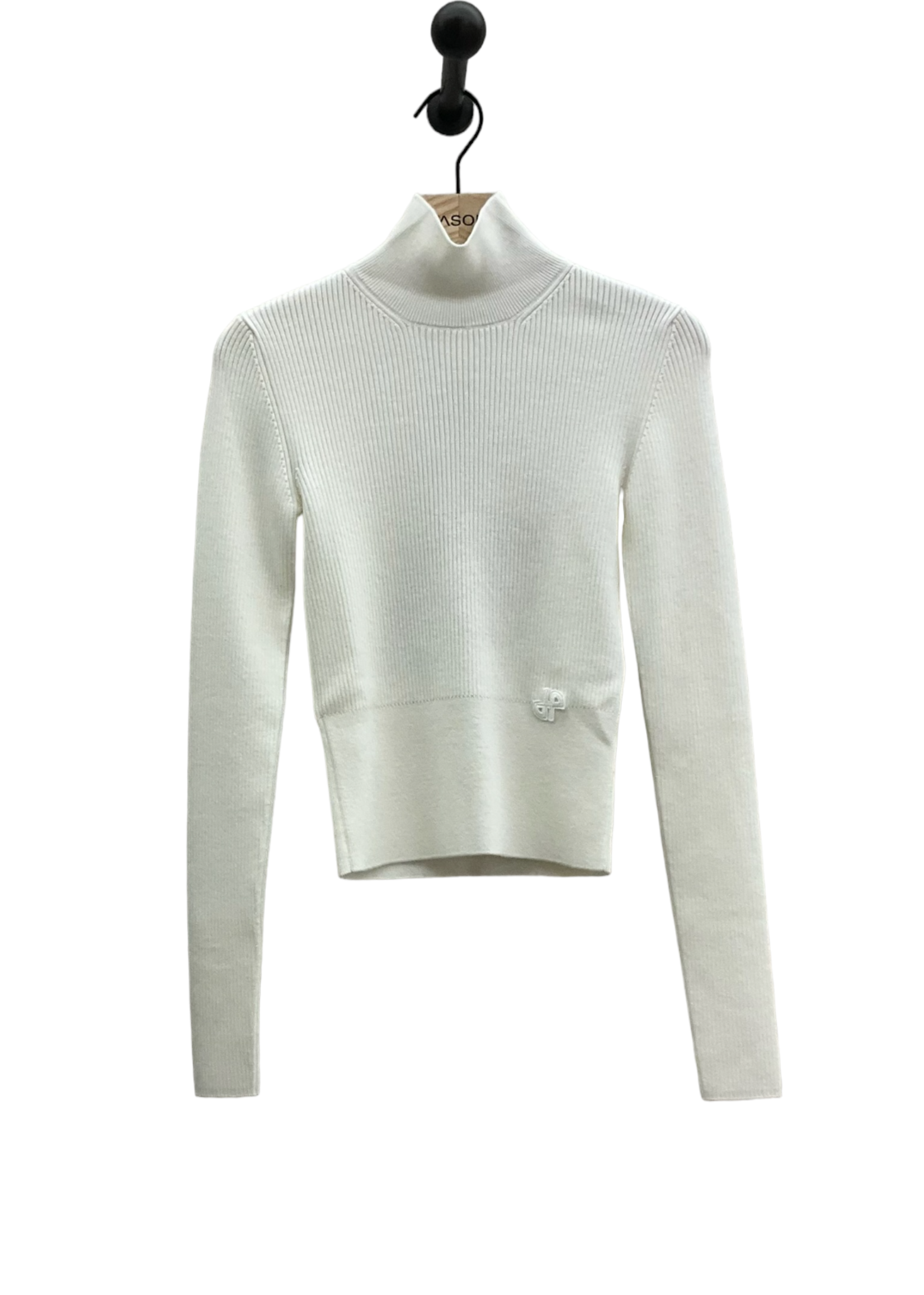 Patou Patou Knitwear, White, Merino Wool Slim Fit High Neck Ribbed Jumper in Avalanche