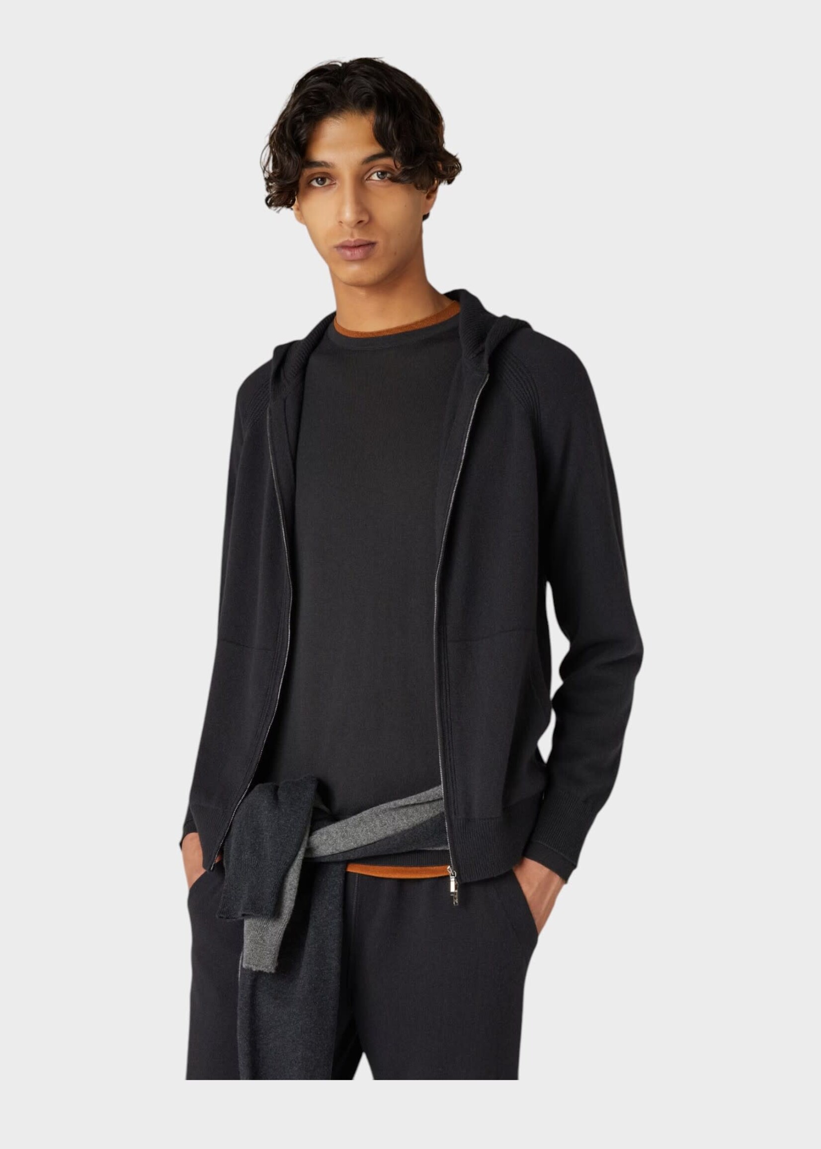 Loro Piana Loro Piana Knitwear, Grey, Merano Cashmere Zipped Hooded Bomber In Caviar