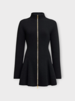 Alaia Alaia Knitwear, Black, High Neck Flared Ribbed Knitted Zipped Cardigan