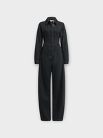 Alaia Alaia Jumpsuit, Black, Cotton Denim High Collared Jumpsuit In Noir Alaia w/ Curved Legs Pants