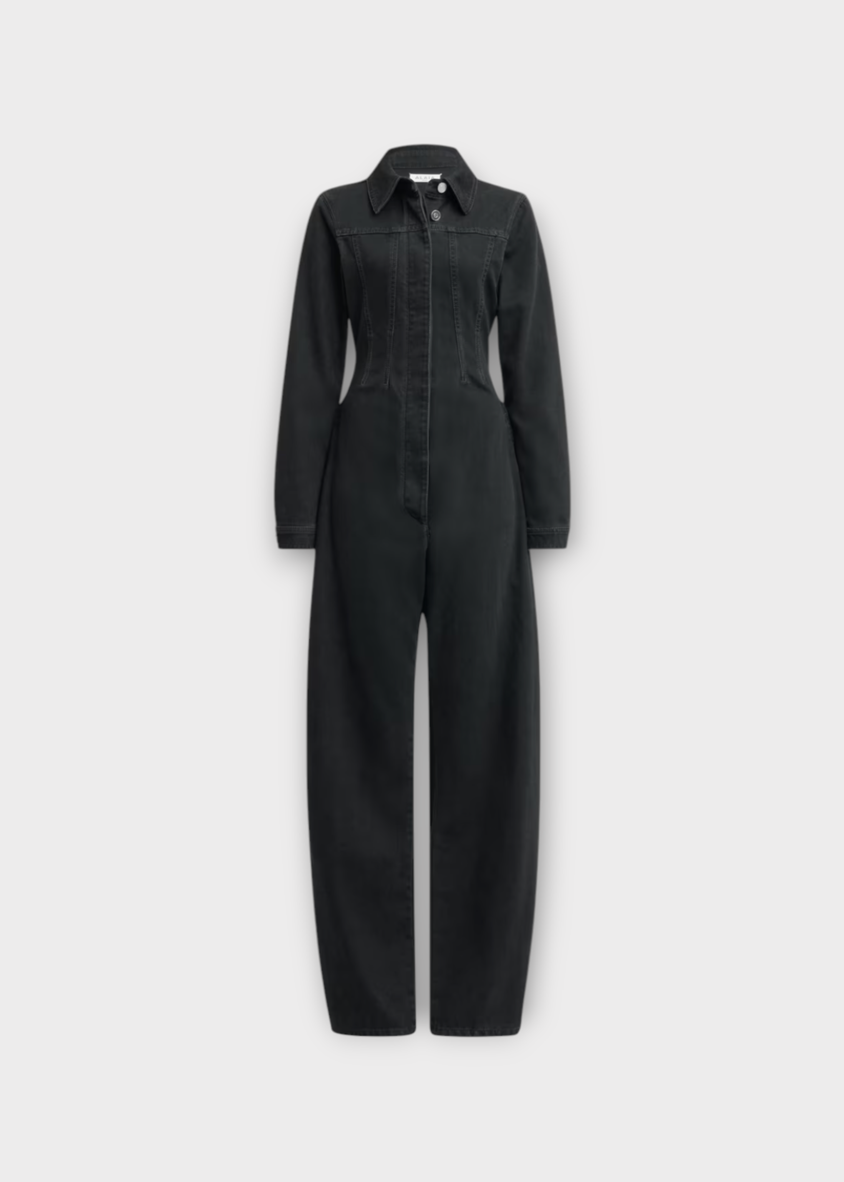 Alaia Alaia Jumpsuit, Black, Cotton Denim High Collared Jumpsuit In Noir Alaia w/ Curved Legs Pants
