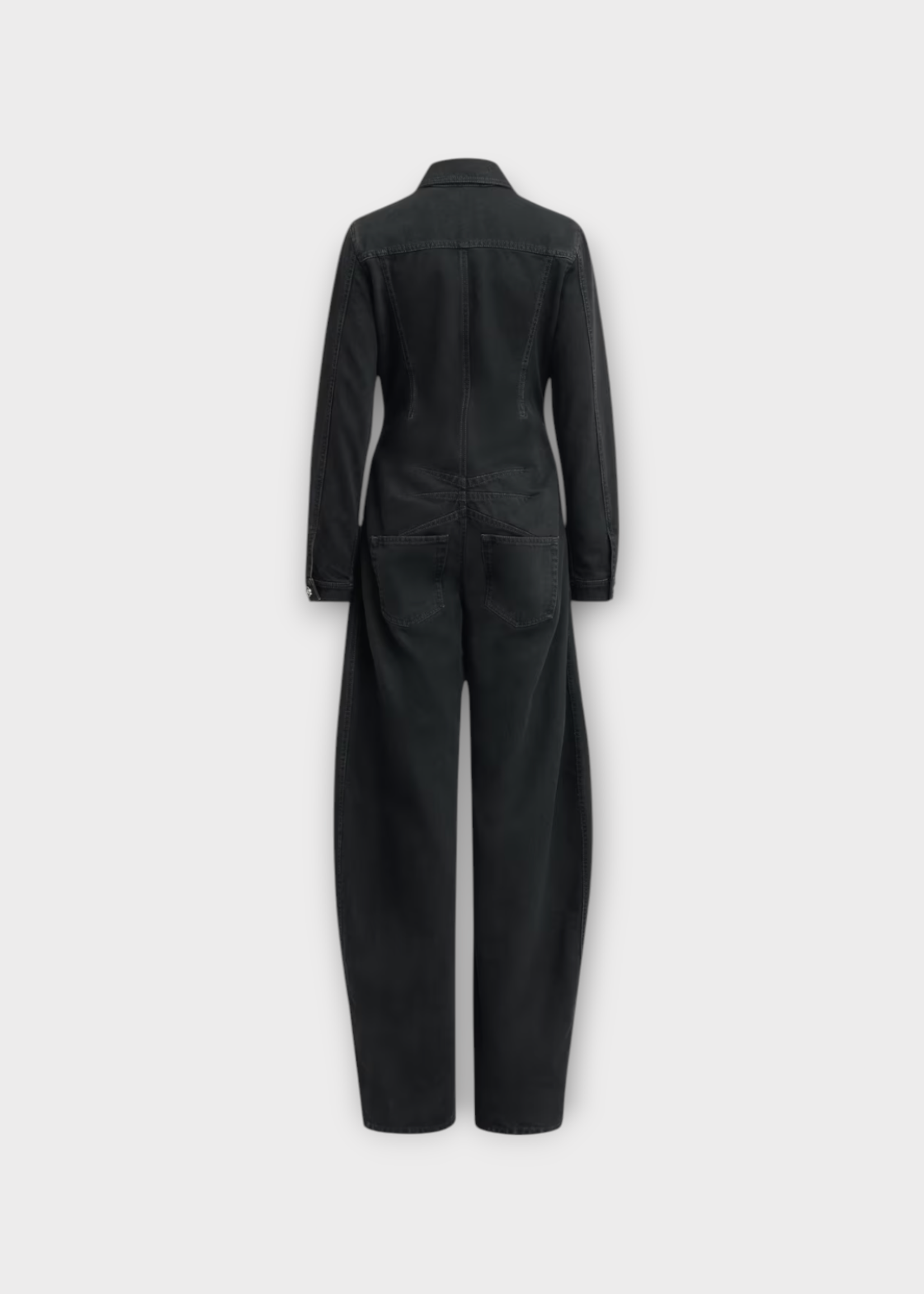 Alaia Alaia Jumpsuit, Black, Cotton Denim High Collared Jumpsuit In Noir Alaia w/ Curved Legs Pants