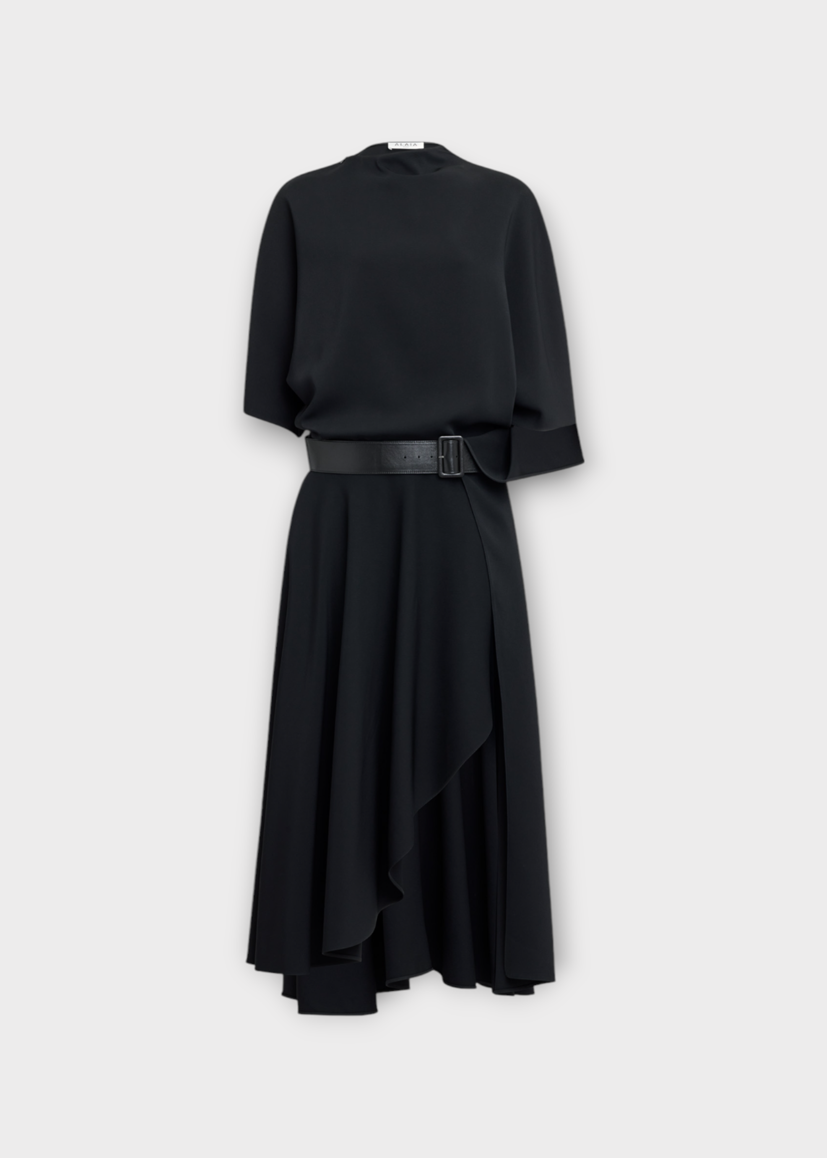 Alaia Alaia Dress, Black, Short Sleeve Midi Belted Dress In Noir Alaia