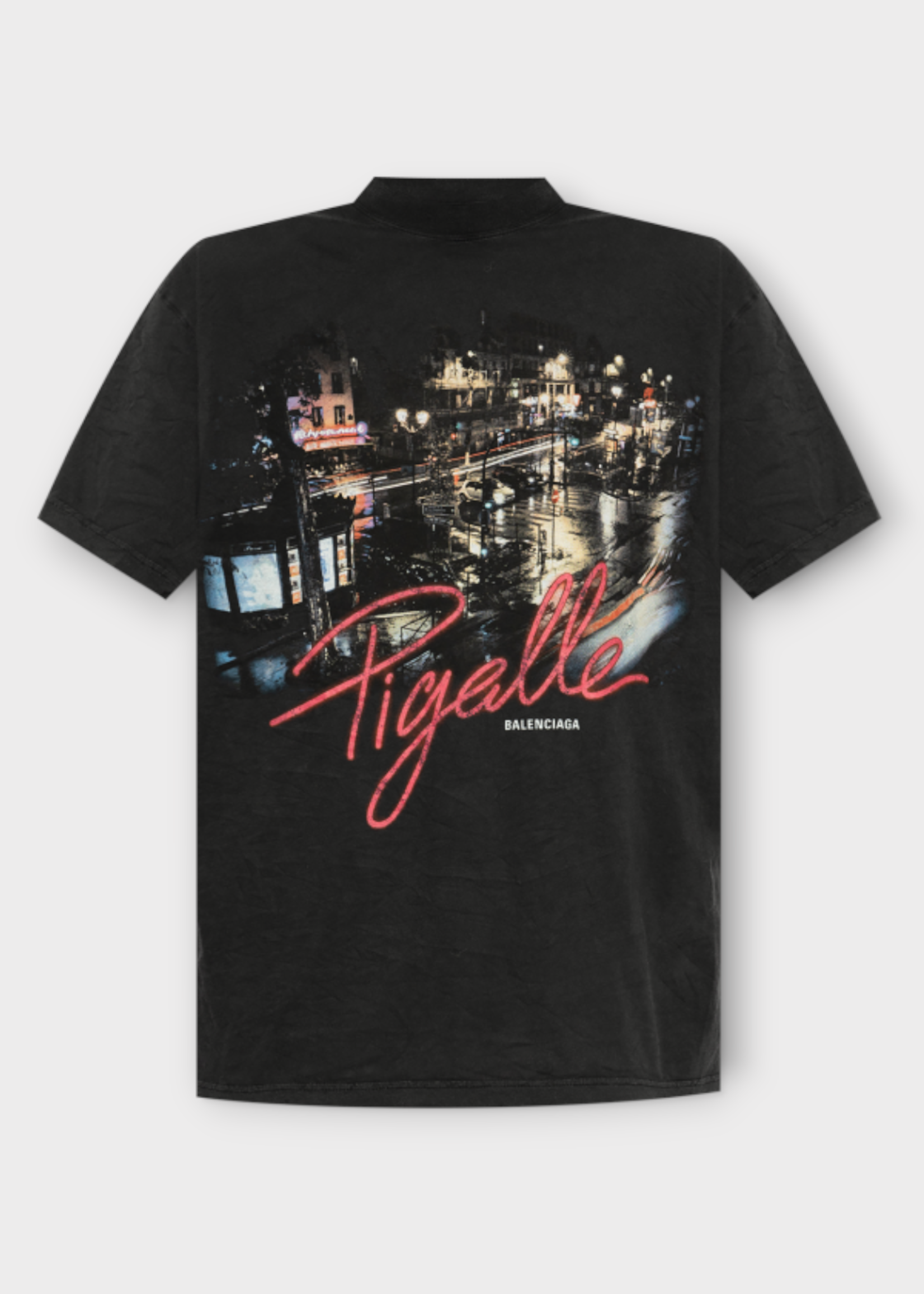 Balenciaga Balenciaga T-Shirt, Black, Cotton Pigalle Thin Jersey Small Fit T-Shirt In Faded Washed Black w/ Street View Print