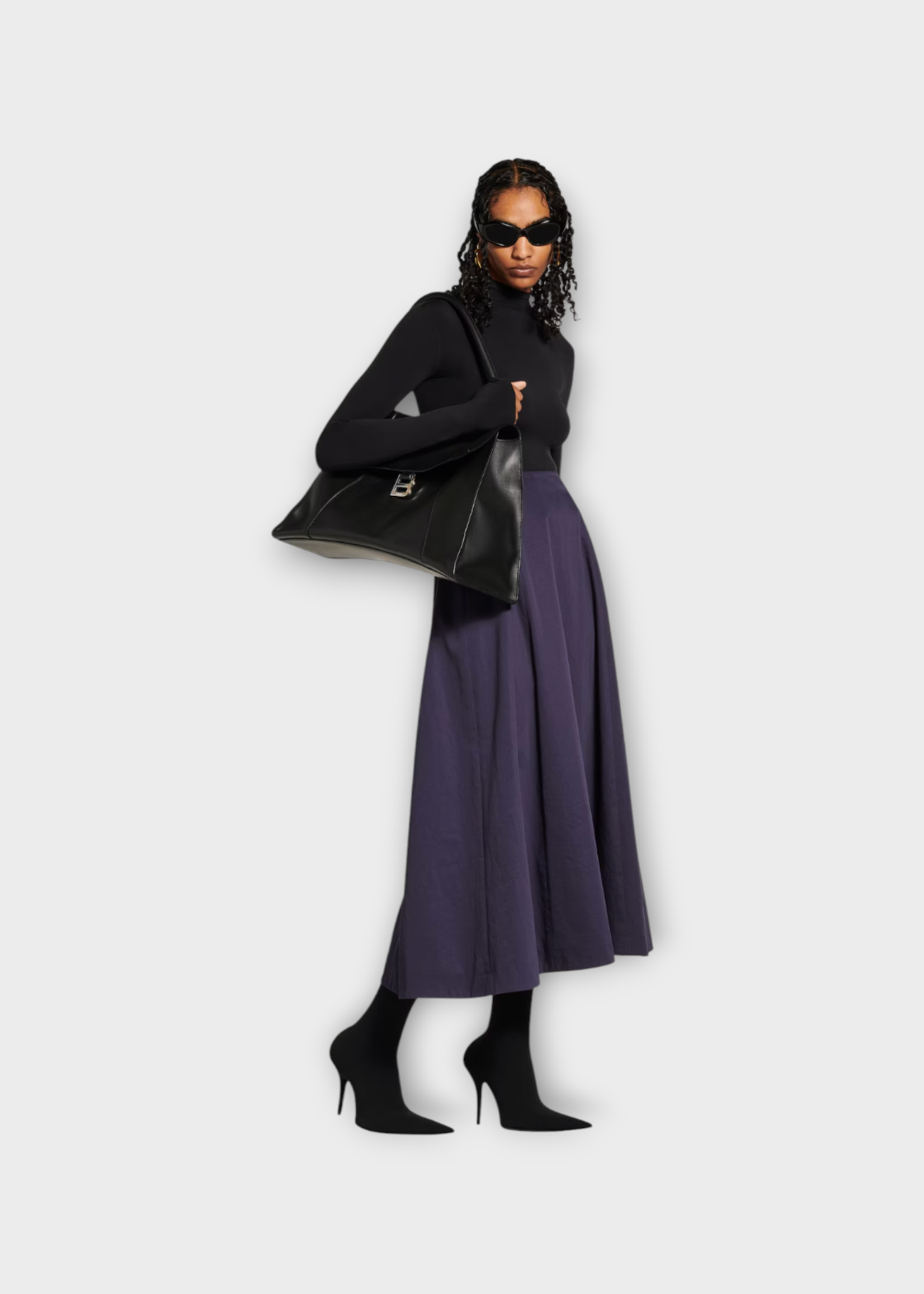 Balenciaga Balenciaga Skirt, Navy, Cotton Twill Midi Skirt In Dark Navy