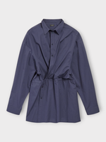 Balenciaga Balenciaga Dress, Navy, Cotton Collared Button Up Washed Papery Poplin Mini Shirt Dress In Faded Blue