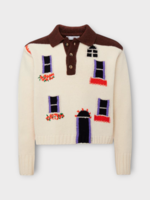 J.W. Anderson J.W. Anderson Knitwear, Multi, House Wool Polo Jumper In Flax & Brown w/ House Design Intarsia