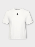 J.W. Anderson J.W. Anderson T-Shirt, White, Cotton Panelled Cropped T-Shirt In White w/ Anchor Embroidery