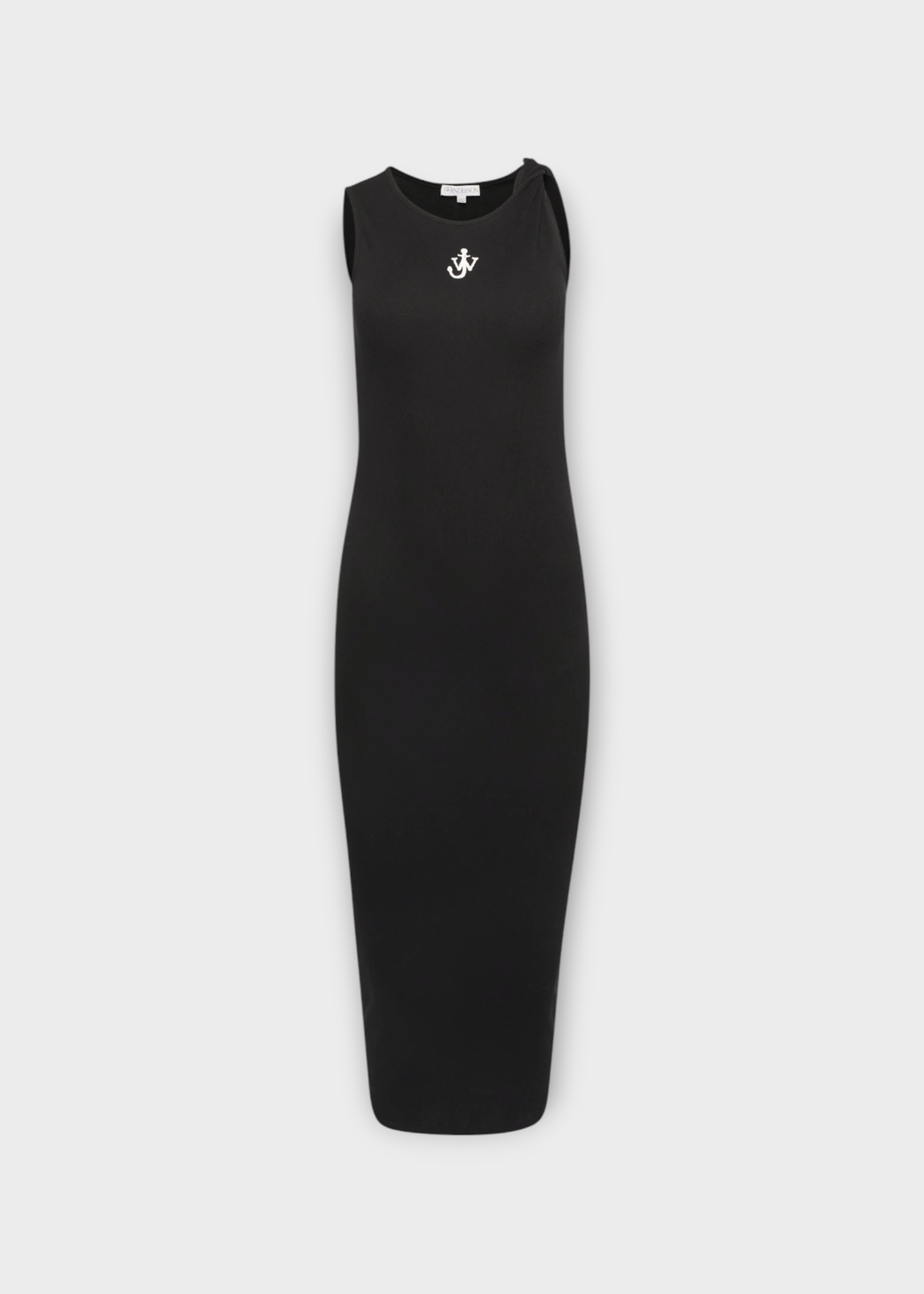 J.W. Anderson J.W. Anderson Dress, Black, Cotton Crew Neck Twisted Strap Dress In Black w/ Anchor Embroidery