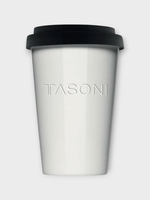 Tasoni TASONI Cup, White, Porcelain Thermo 2 Go Mug in White w/ Logo Print