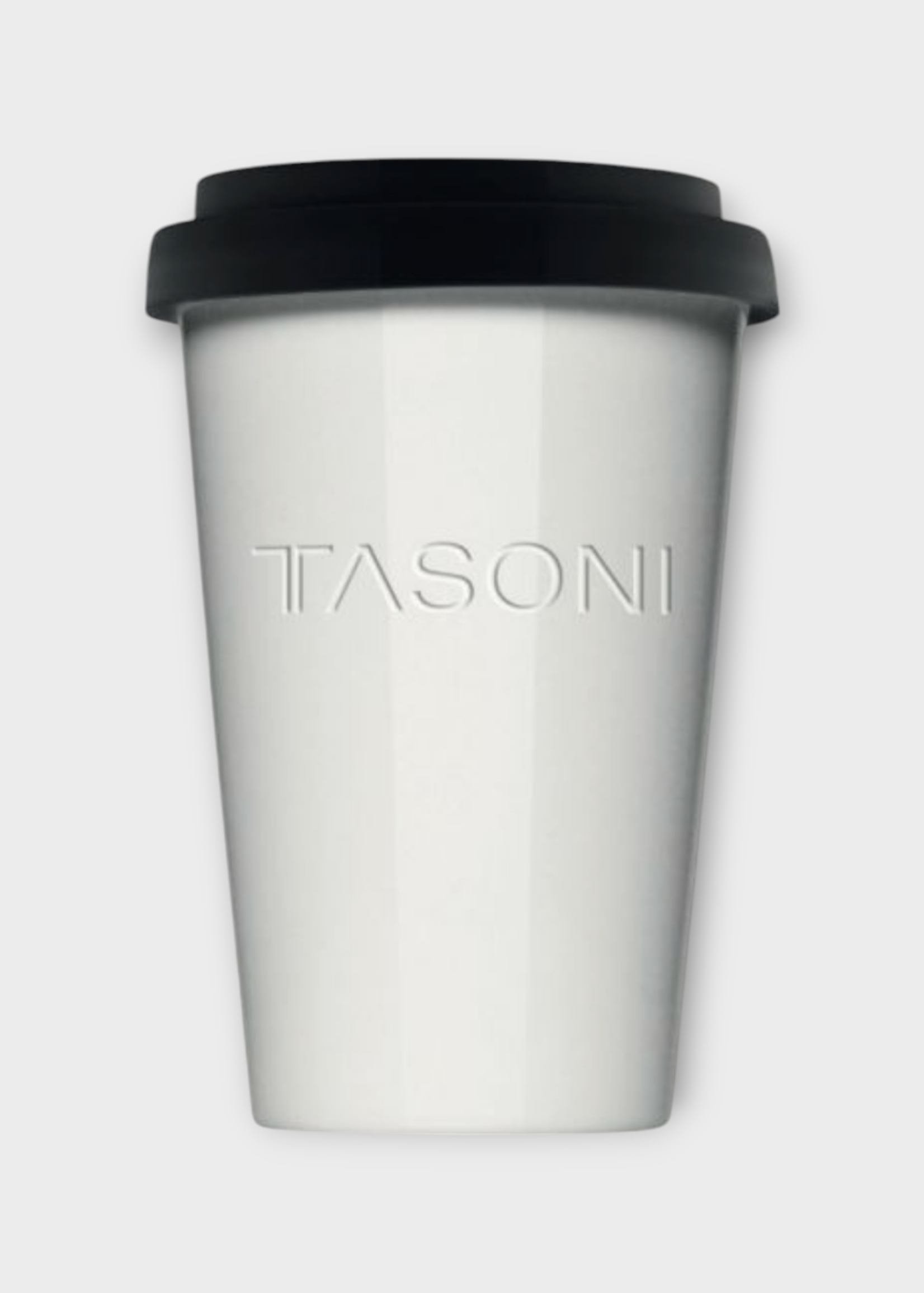 Tasoni TASONI Cup, White, Porcelain Thermo 2 Go Mug in White w/ Logo Print