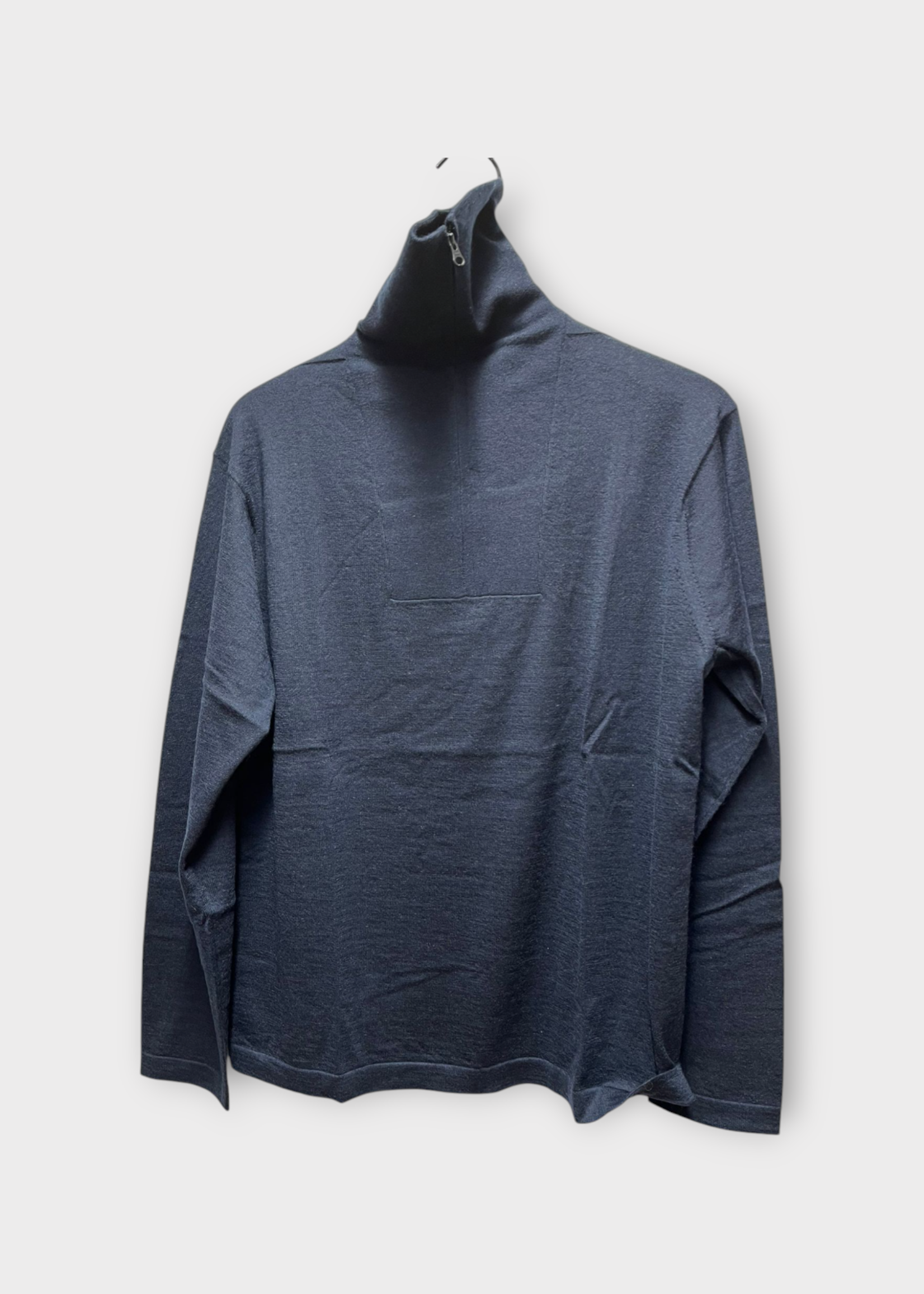 Lisa Yang Lisa Yang Knitwear, Navy, Alastair Light Cashmere High Neck Half Zipped Sweater