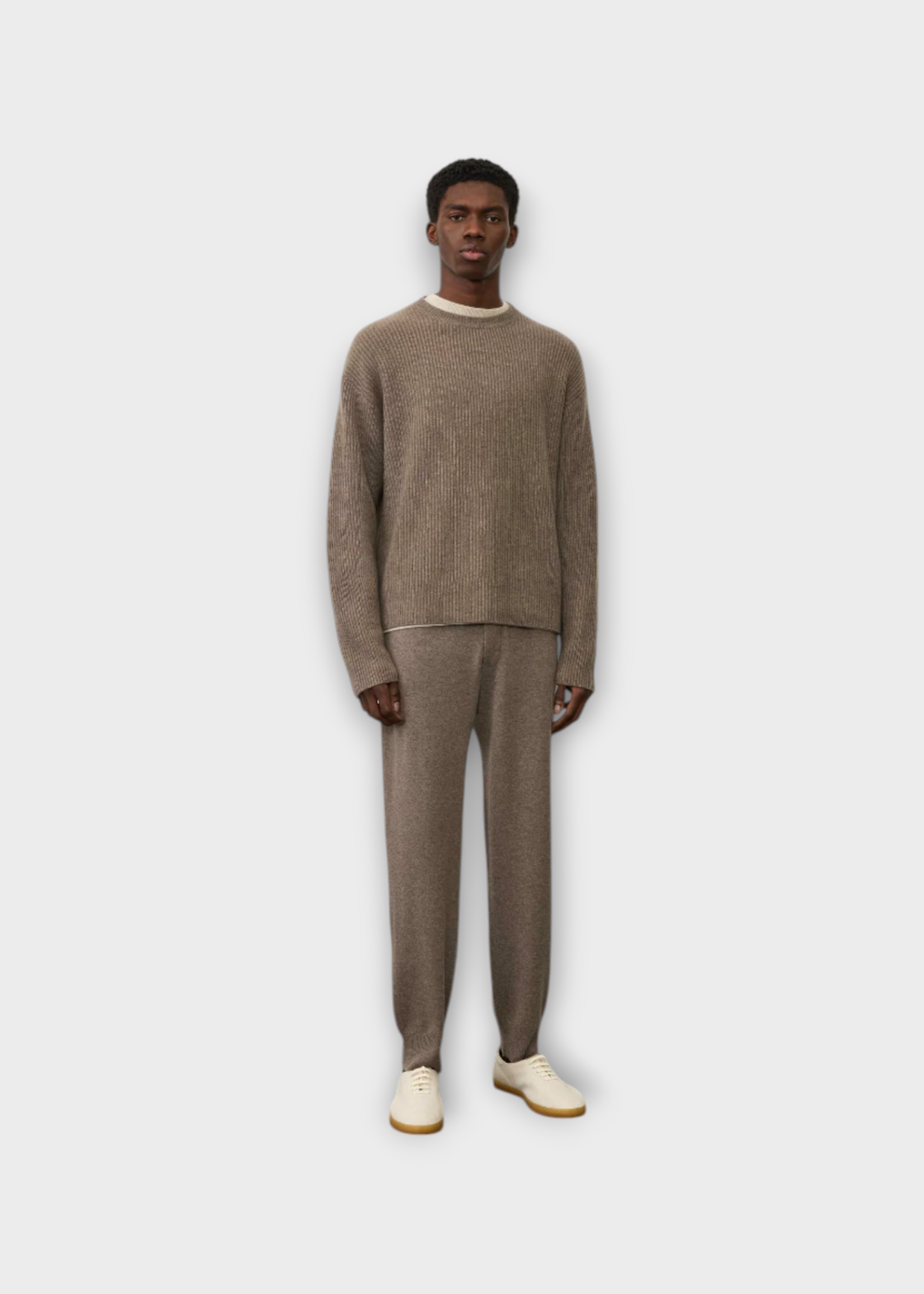 Lisa Yang Lisa Yang Knitwear, Brown, William Cashmere Knitted Crew Neck Ribbed Sweater In Truffle