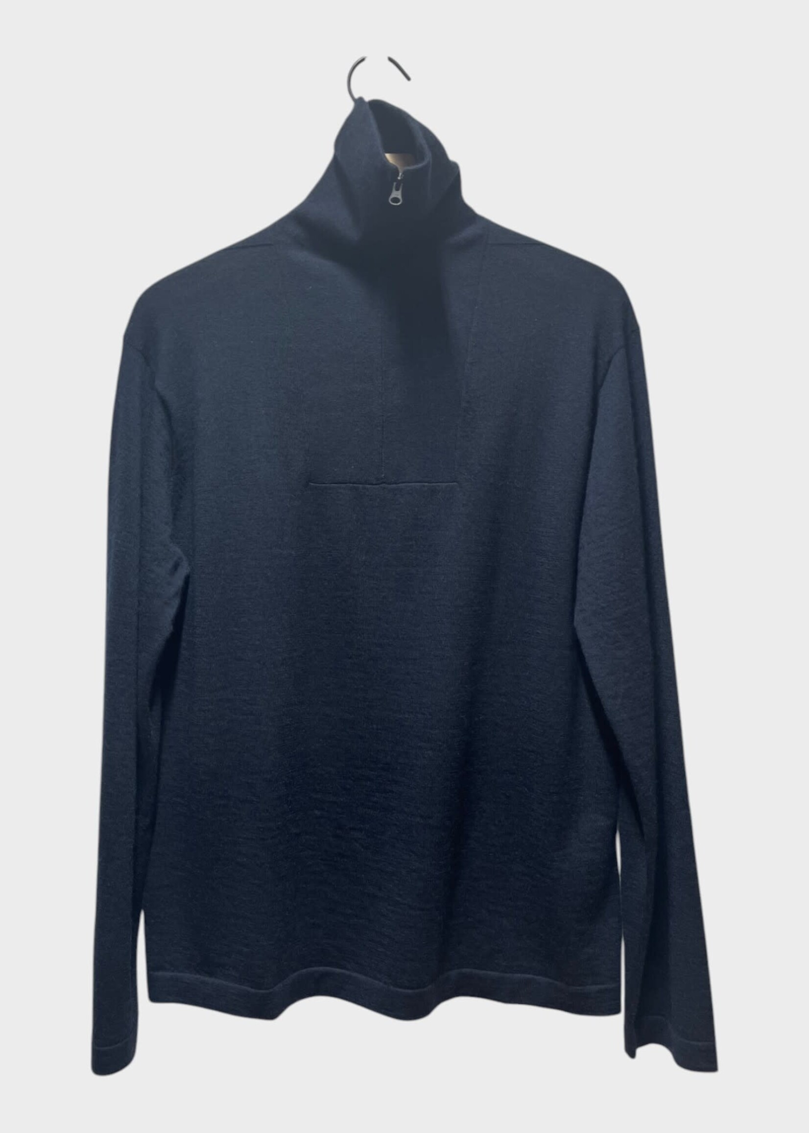 Lisa Yang Lisa Yang Knitwear, Navy, Alastair Light Cashmere High Neck Half Zipped Sweater