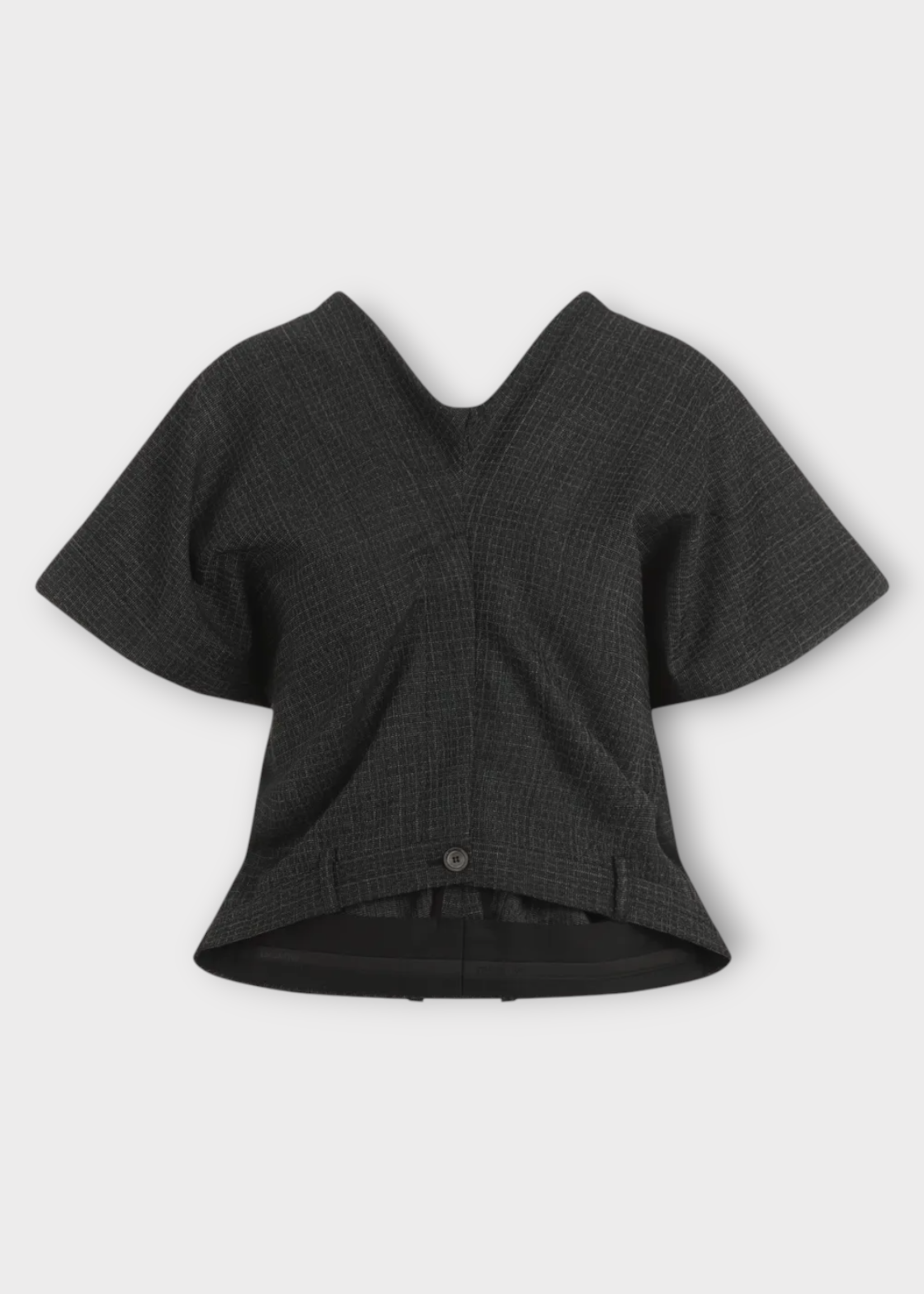 Balenciaga Balenciaga Top, Grey, Wool V-Neck Tailored Pants Short Sleeve Top In Shadow Check, Black & Green