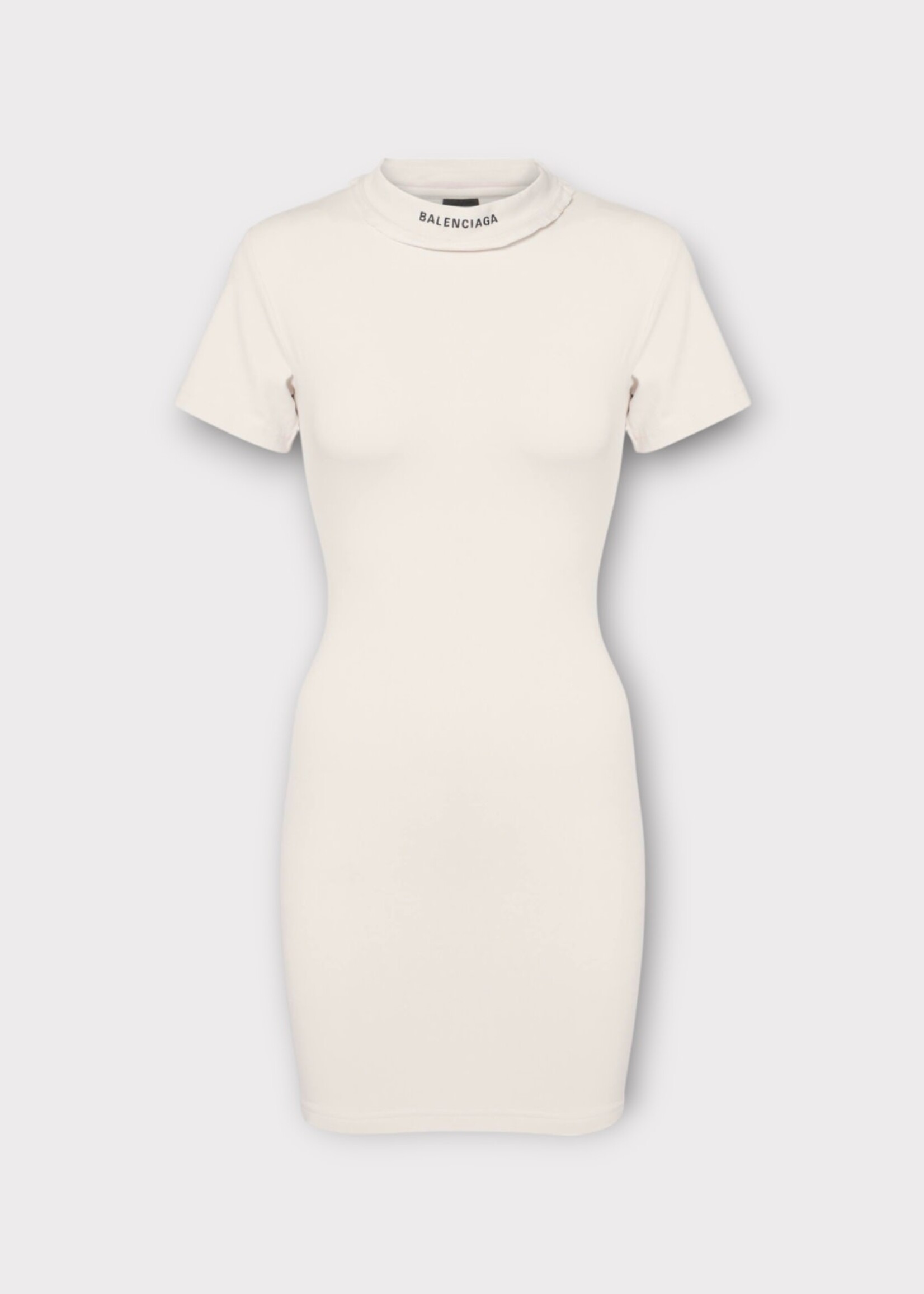Balenciaga Balenciaga Dress, White, Embroidered Ribbed Stretch Peeling Jersey Mini T-Shirt Dress In Off White