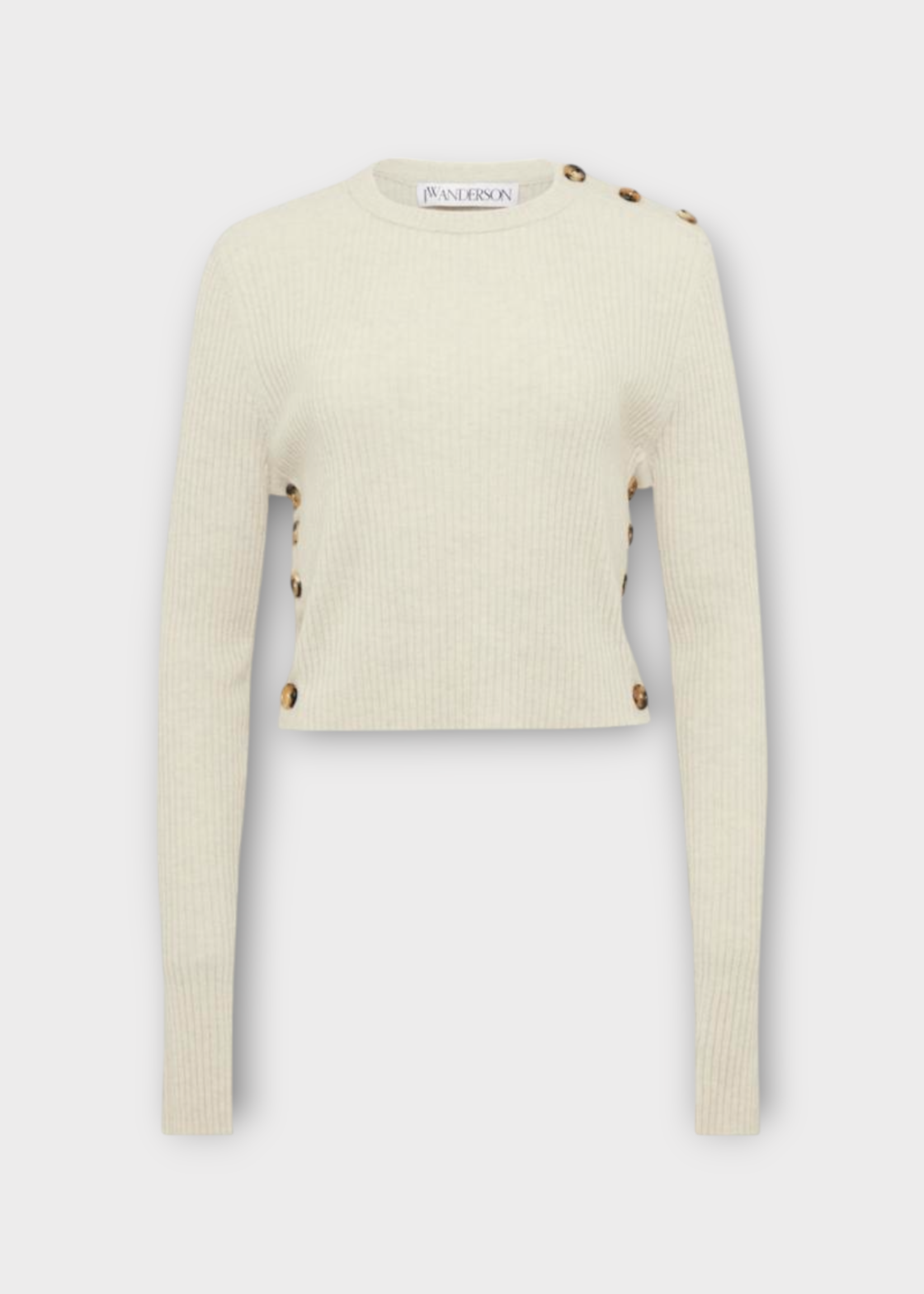 J.W. Anderson J.W. Anderson Knitwear, White, Lambswool Ribbed Cropped Button Trim Jumper In Ivory