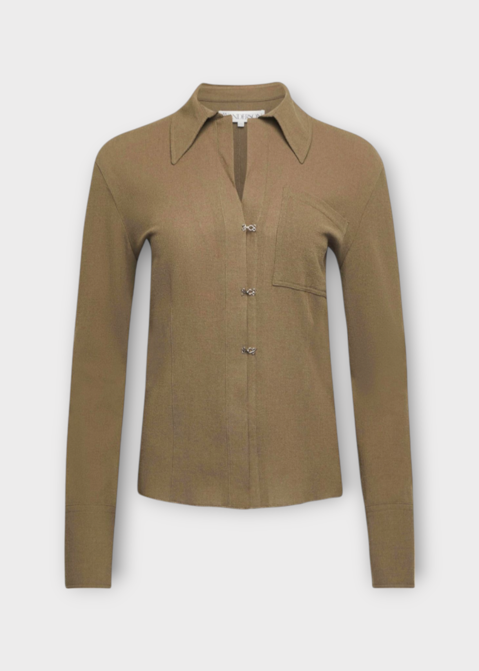 J.W. Anderson J.W. Anderson Shirt, Green, Wool Stretch Crepe Collared Hook And Bar Shirt In Khaki
