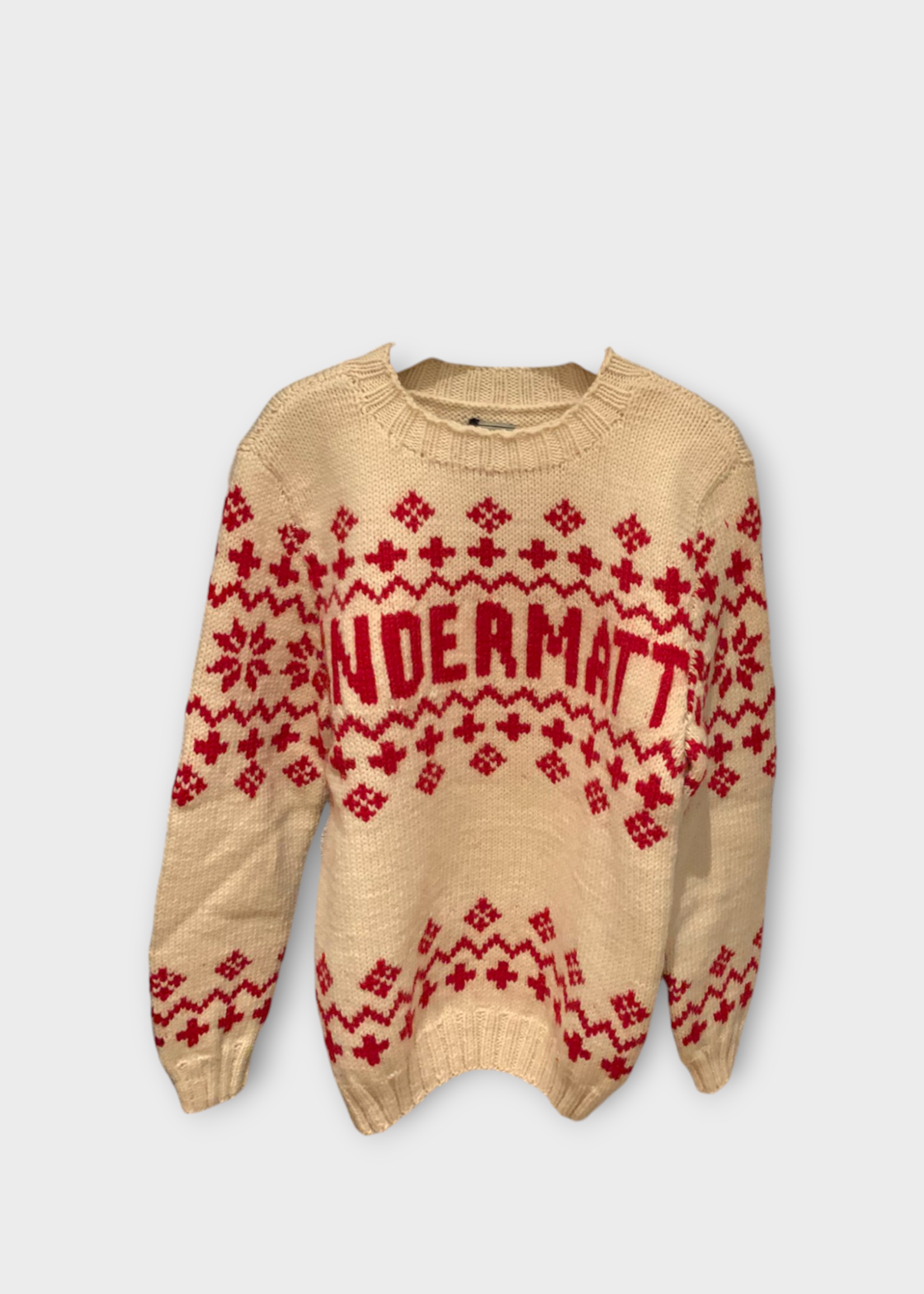 Michaela Buerger Michaela Buerger Knitwear, Multi, Wool Knitted Andermatt Ski Jumper In Cream White & Red Jacquard x Tasoni