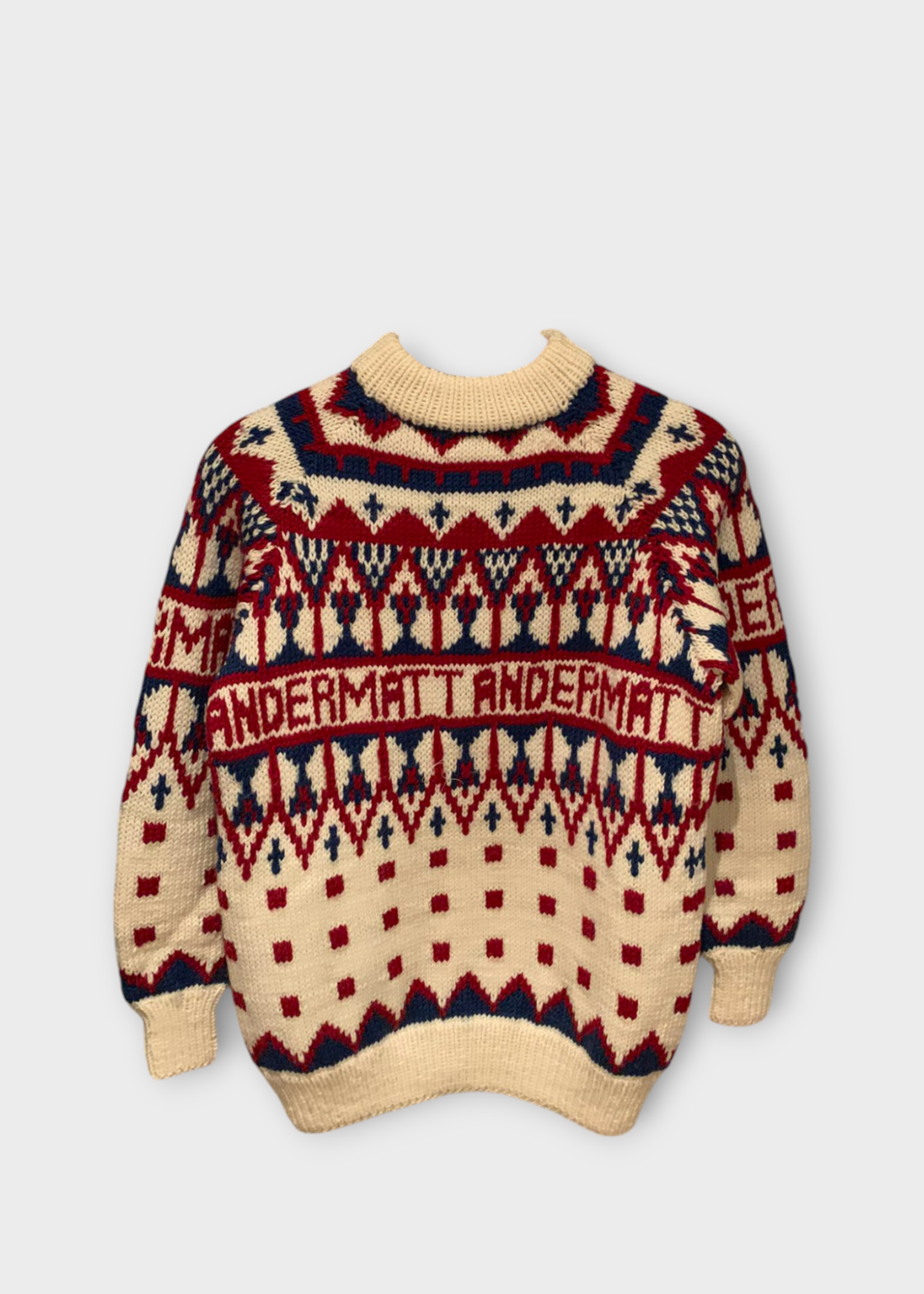 Michaela Buerger Michaela Buerger Knitwear, Multi, Wool Crew Neck Knitted Andermatt Ski Jumper In Blue, Cream & Red x Tasoni