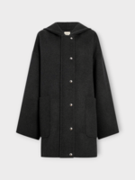 Khaite Khaite Coat, Grey, Hessner Wool Double Faced Hooded Coat in Charcoal w/ Patch Pockets