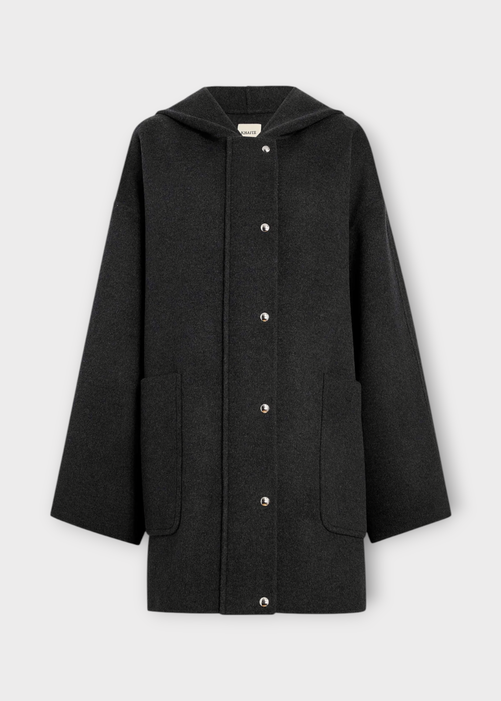 Khaite Khaite Coat, Grey, Hessner Wool Double Faced Hooded Coat in Charcoal w/ Patch Pockets