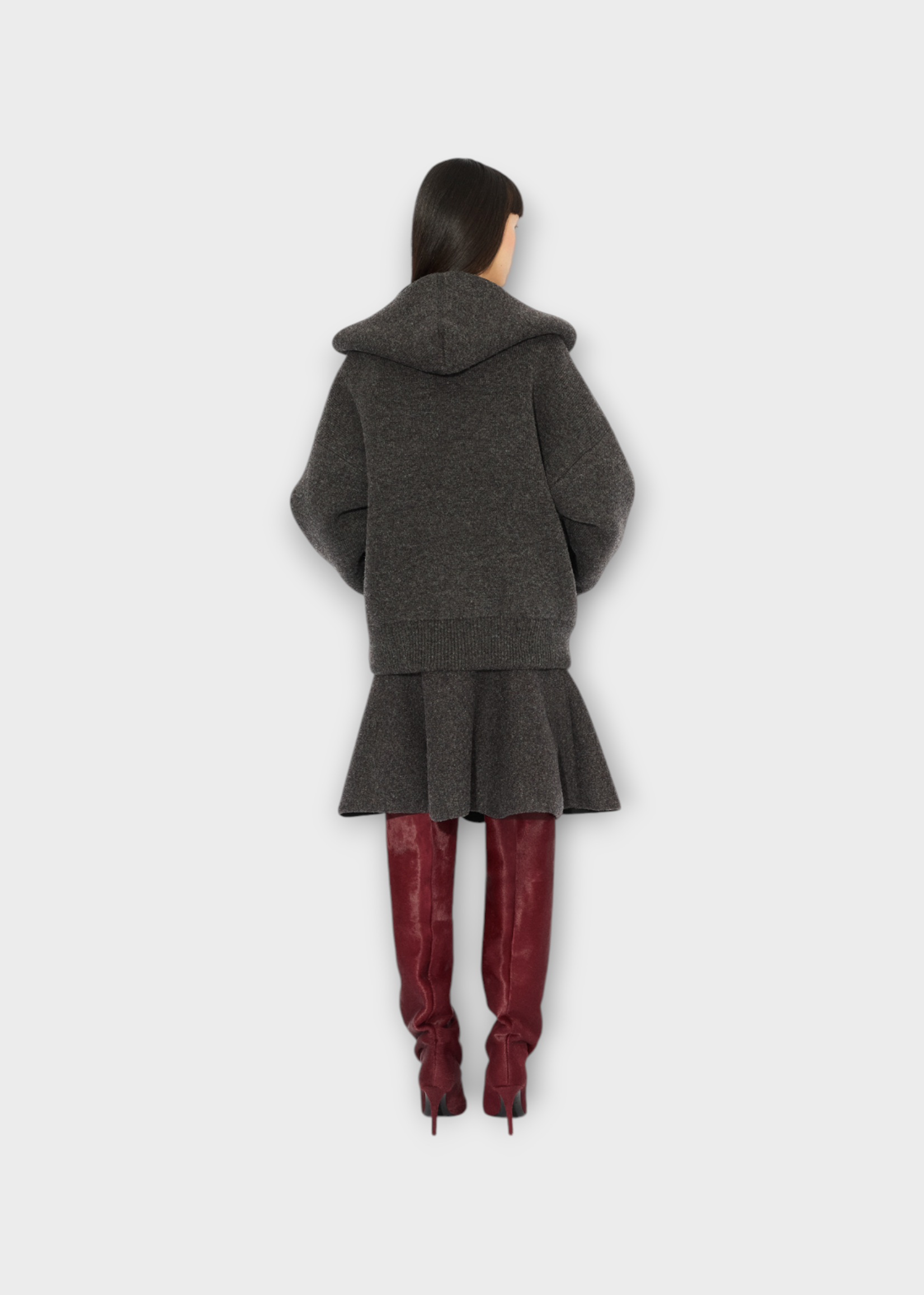 Alaia Alaia Knitwear, Grey, Merino Wool Loose Fit Hooded Cardigan Knitwear In Gris Melange