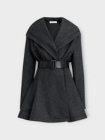 Alaia Alaia Dress, Grey, Long Sleeve Hooded Flannel Belted Mini Dress In Anthracite