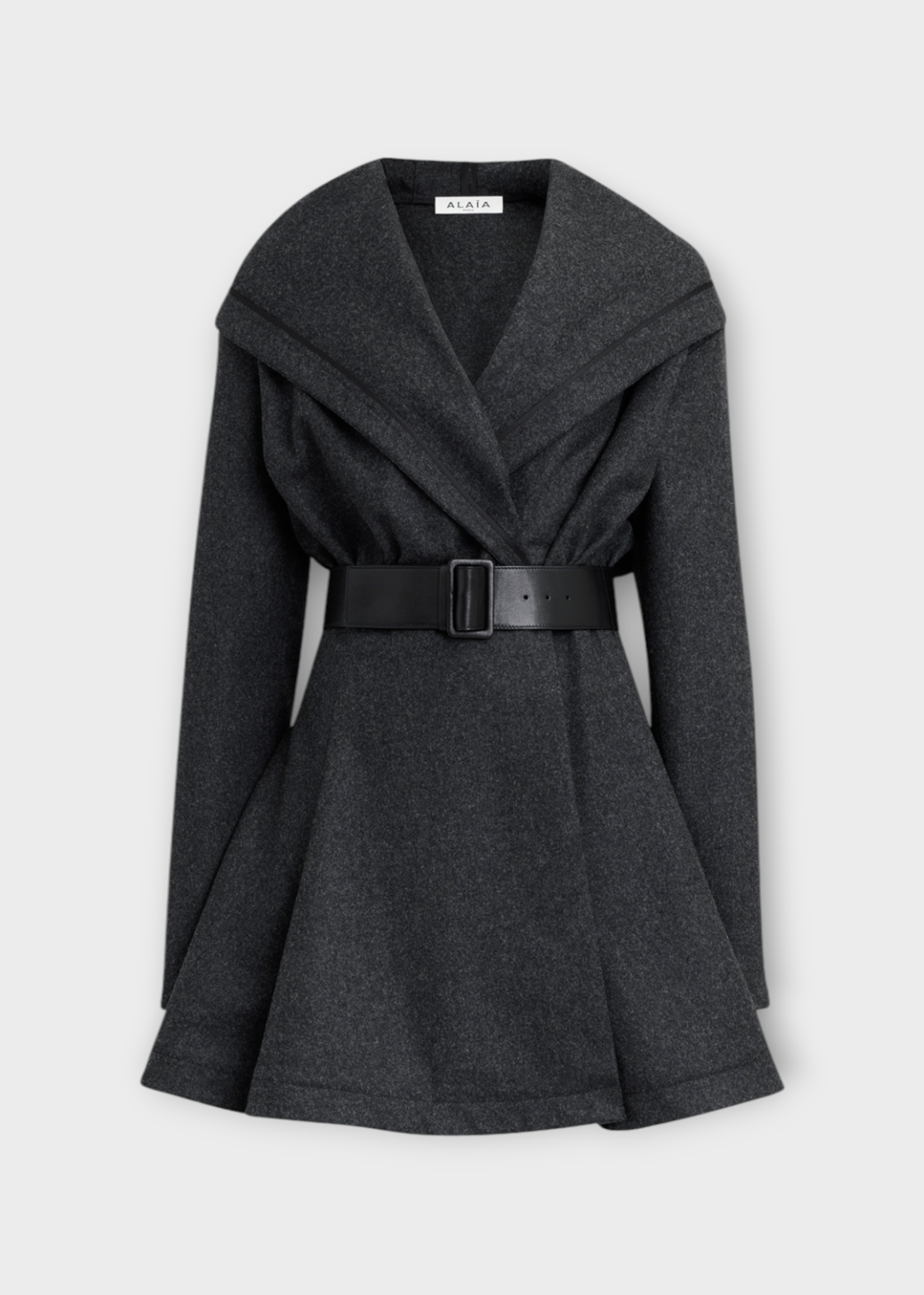 Alaia Alaia Dress, Grey, Long Sleeve Hooded Flannel Belted Mini Dress In Anthracite