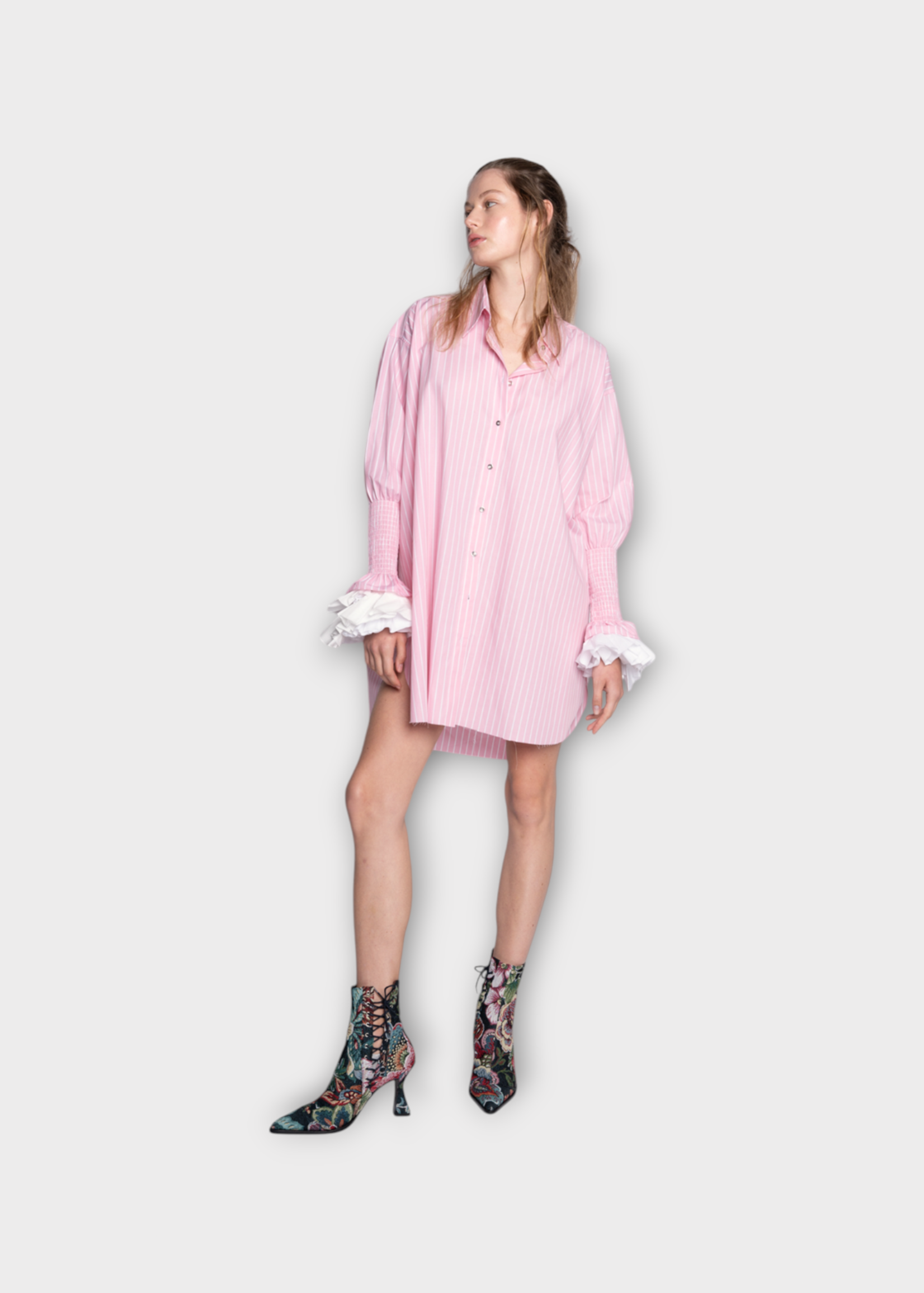 Marques' Almeida Marques Almeida Shirt, Pink, Cotton Oversized Xxl Striped Shirt In Pink & White w/ Smock Cuffs