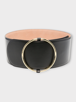 Alaia Alaia Belt, Black, Large Calf Letaher Belt in Black w/ Metallic Ring Buckle