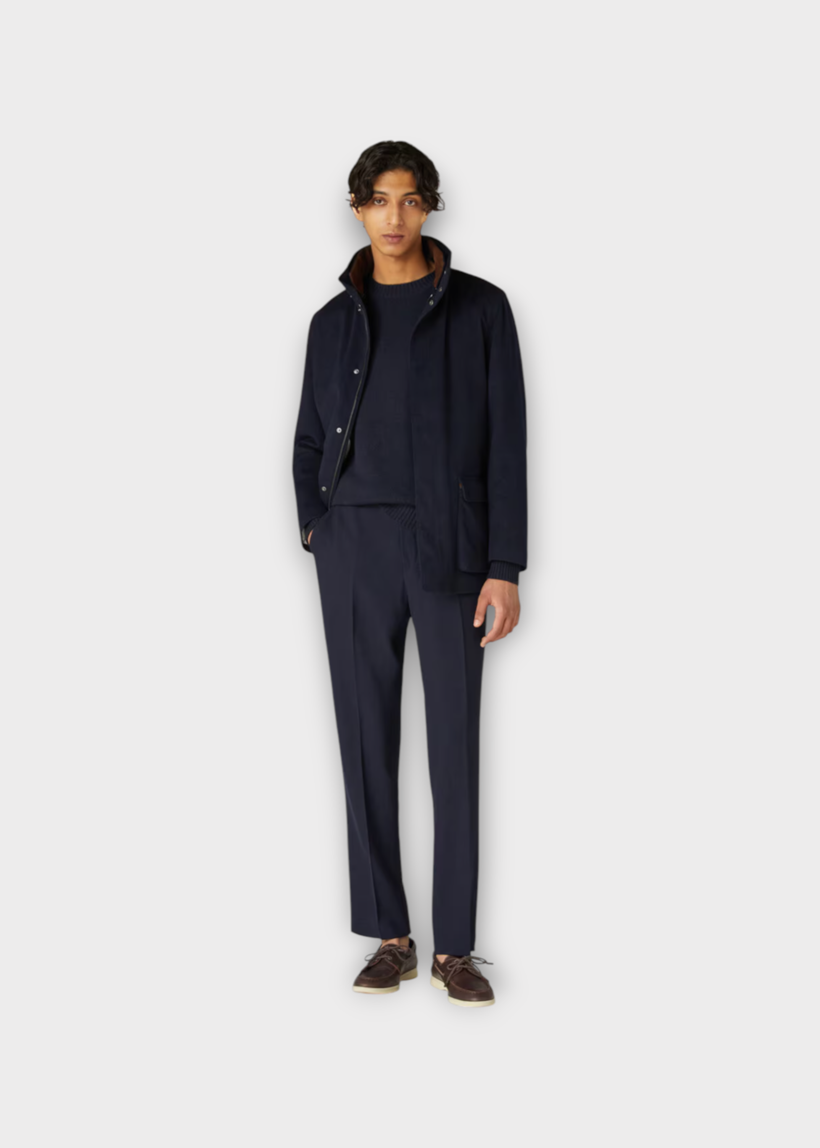 Loro Piana Loro Piana Jacket, Blue, Winter Voyager Cashmere Storm System High Neck Jackets In Light Midnight Blue w/ Pockets