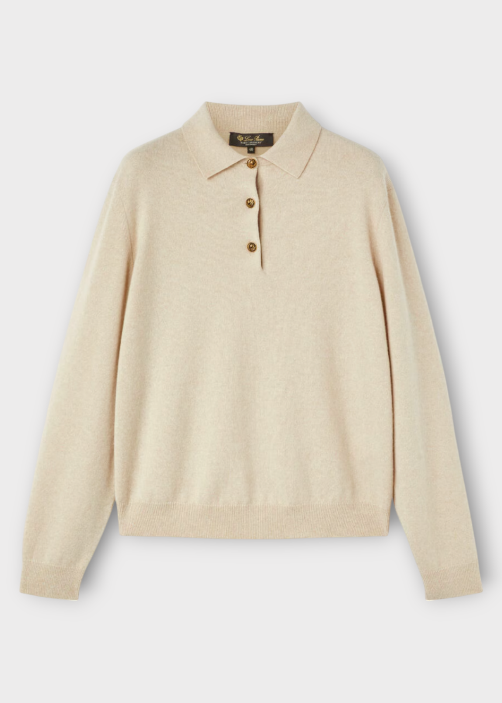 Loro Piana Loro Piana Knitwear, Beige, Classic Baby Cashmere Long Sleeve Polo In Rosy Granite Melange