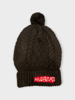 Michaela Buerger Michaela Buerger Hat, Multi, Wool Knitted Andermatt Beanie In Black w/ Red Logo & Pom Pom x Tasoni