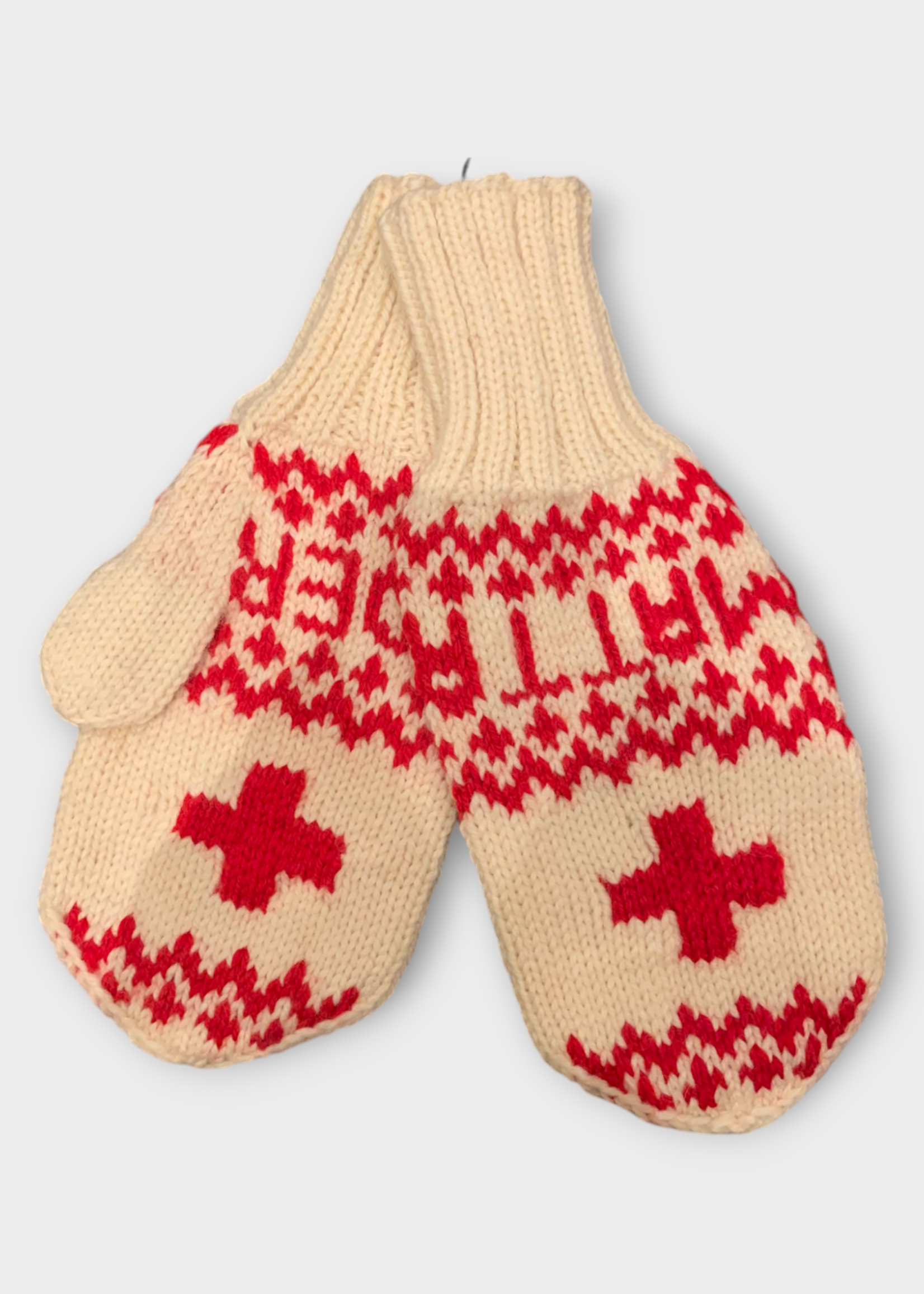Michaela Buerger Michaela Buerger Gloves, Multi, Wool Knitted Andermatt Mittens In Cream White & Red Jacquard x Tasoni
