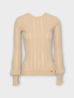 Valentino Valentino Top, Beige, Wool Fitted Crew Neck Long Sleeve Solid Top In Beige