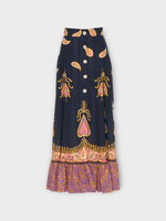 Valentino Valentino Skirt, Multi, Buttoned Midi Skirt In Black & Multicolour w/ Paisley Print